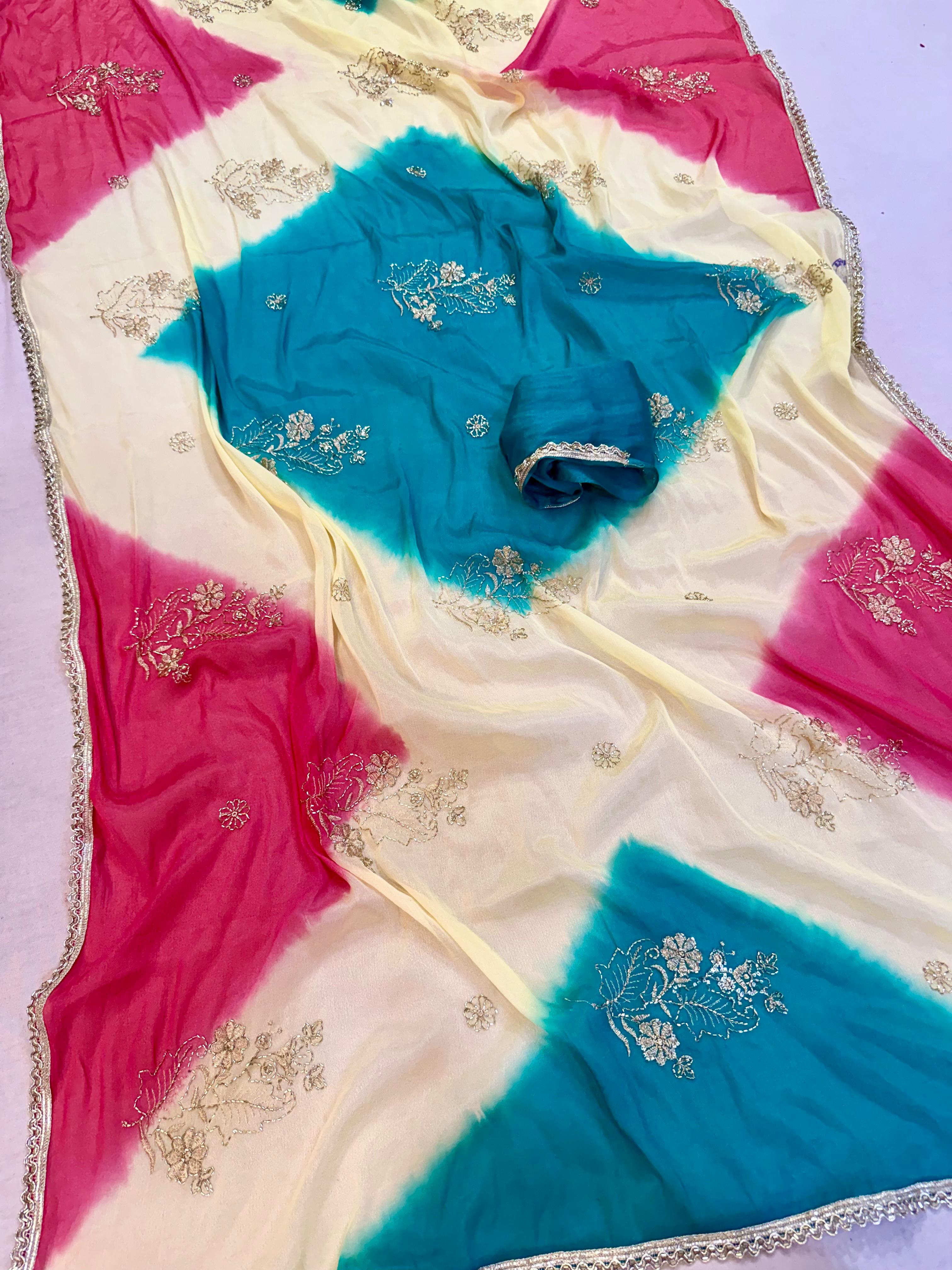 Beautiful Multi Dye Saree With Fancy Work