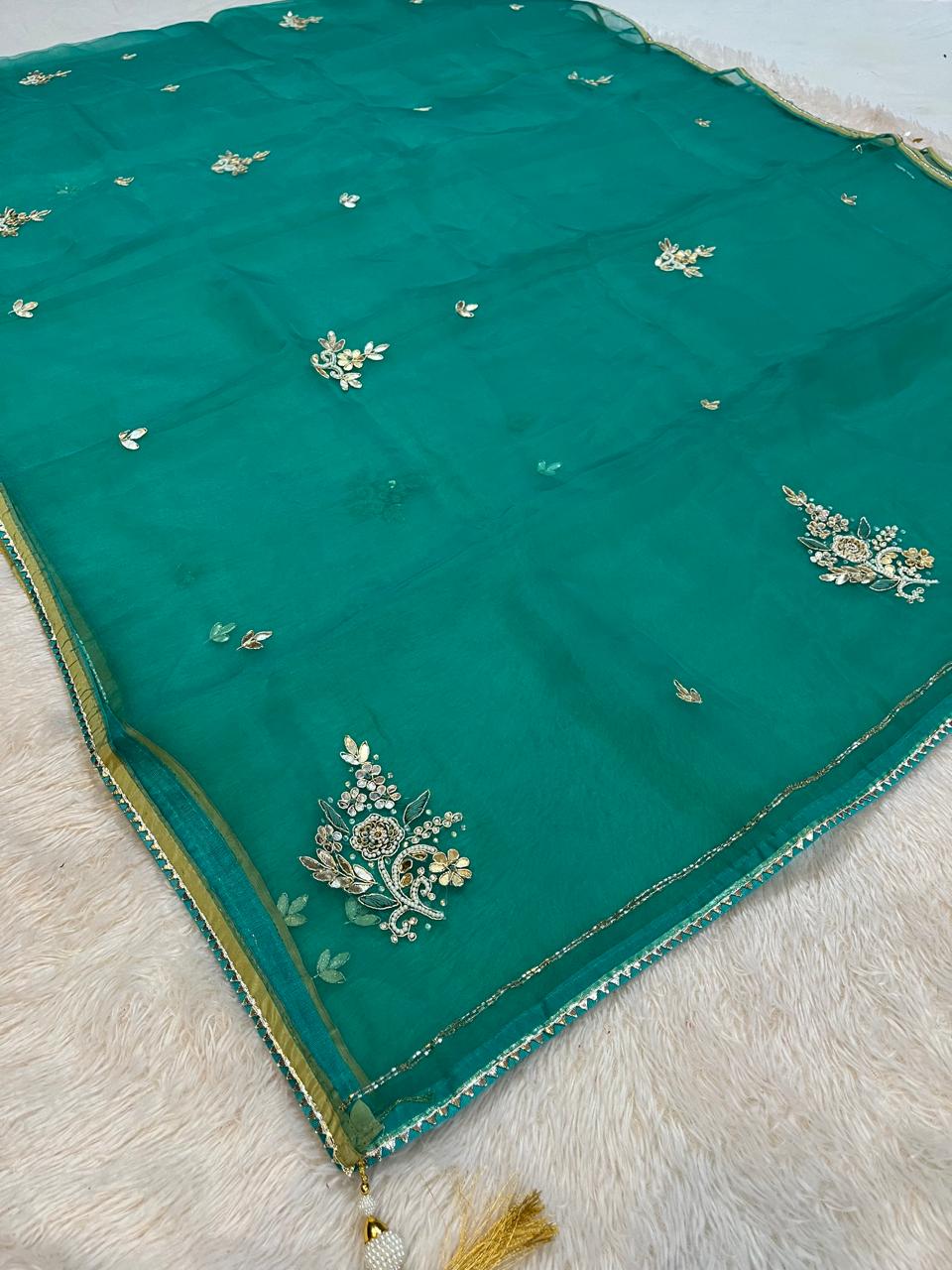 Latest Glass Organza Saree With handwork