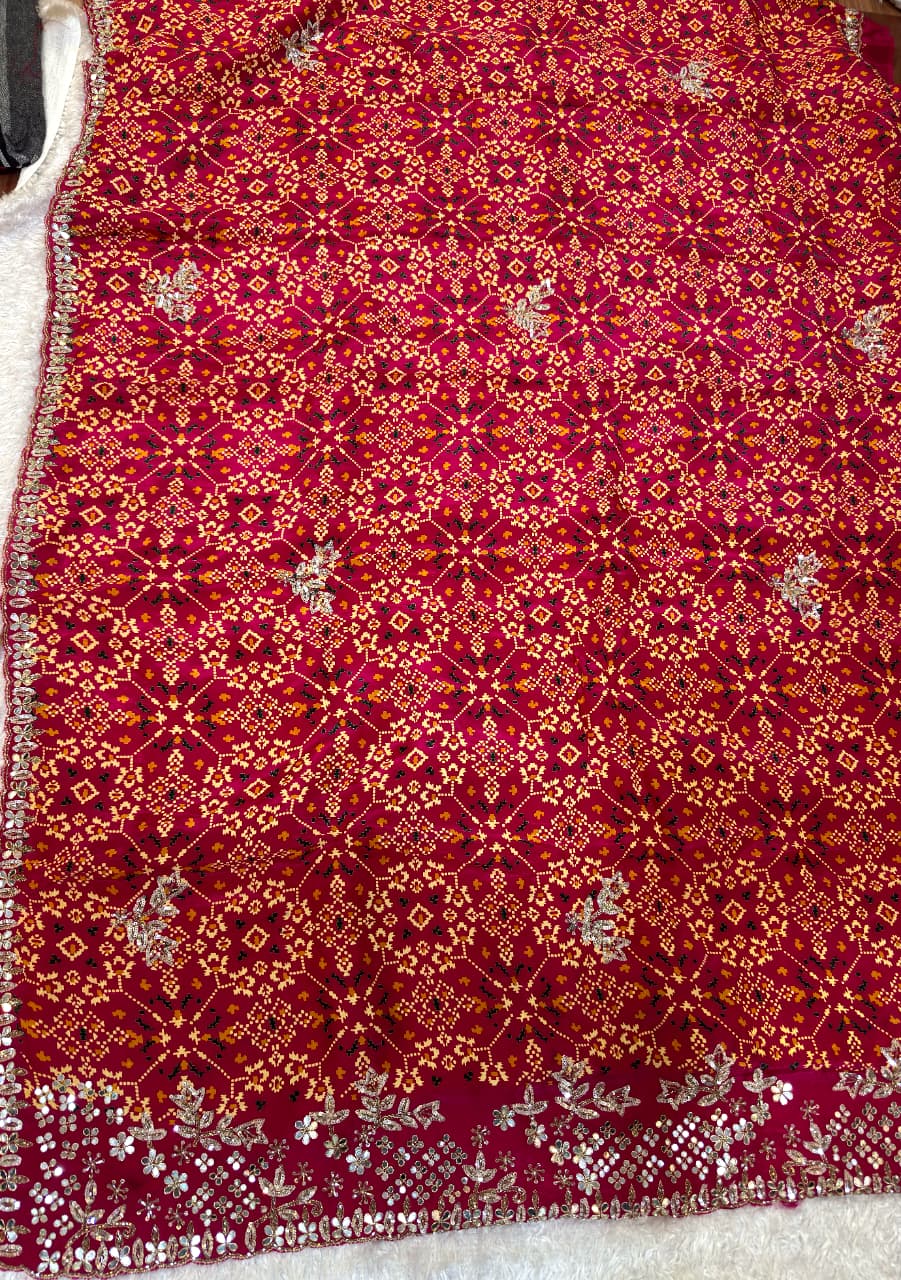 Premium Modal Silk Saree With Patola & Handwork