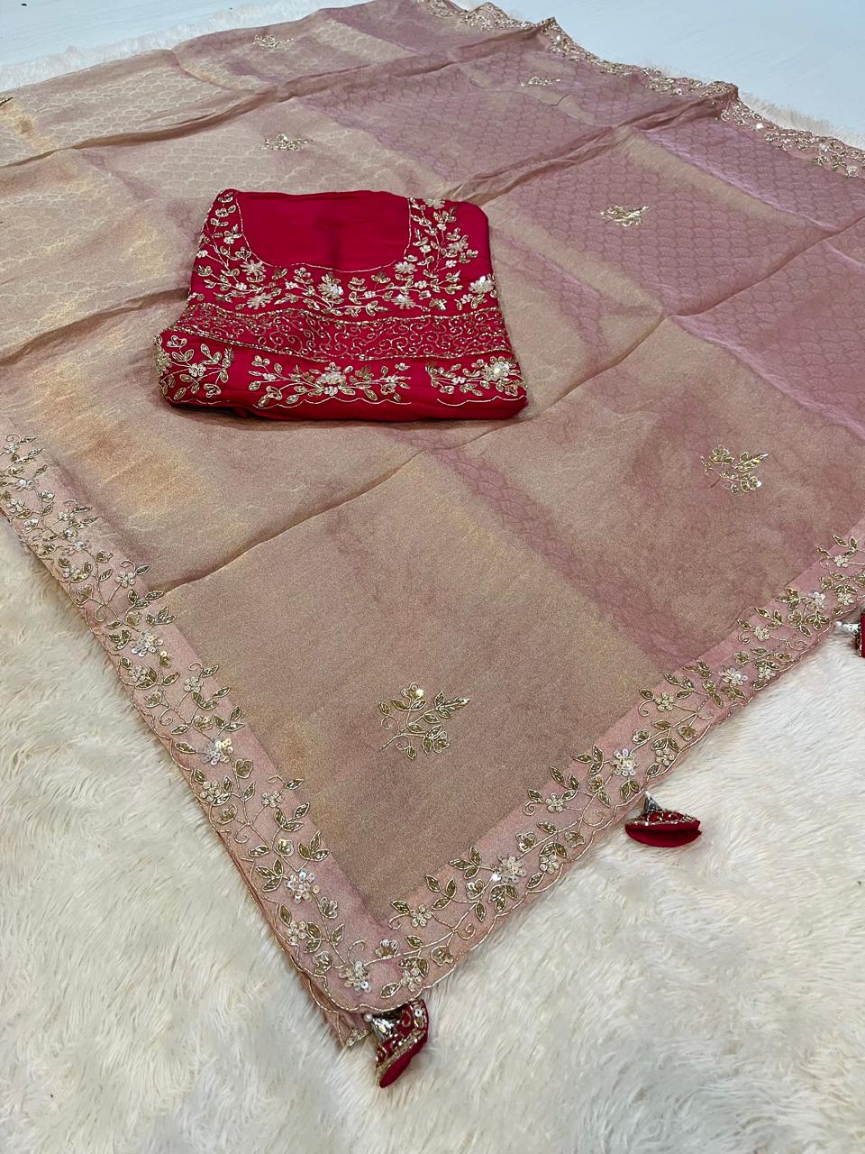 Luxury Tissue Saree With Handwork