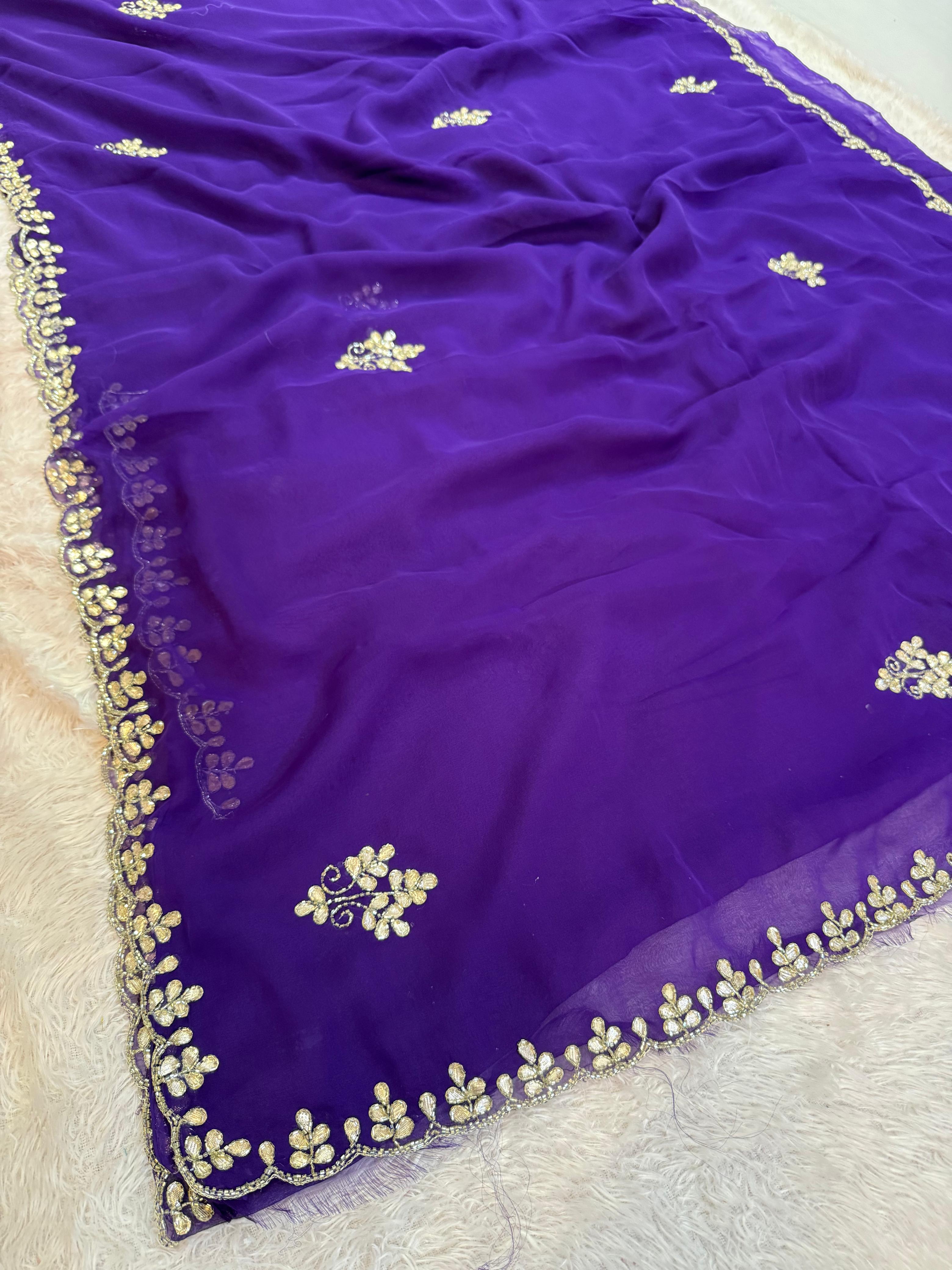 Latest Georgatte Saree With Handwork