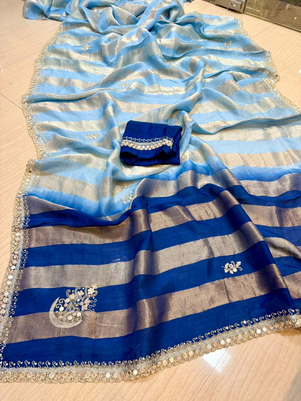 Designer Pure H O Silk X Tissue Febric Saree With Handwork