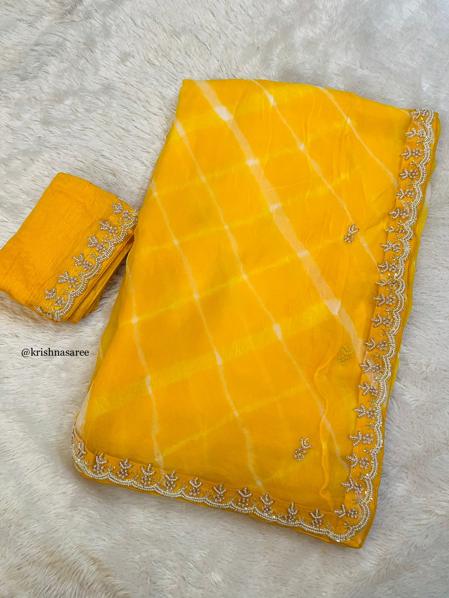 Beautiful Pure Chiffon Lahariya Saree With Handwork