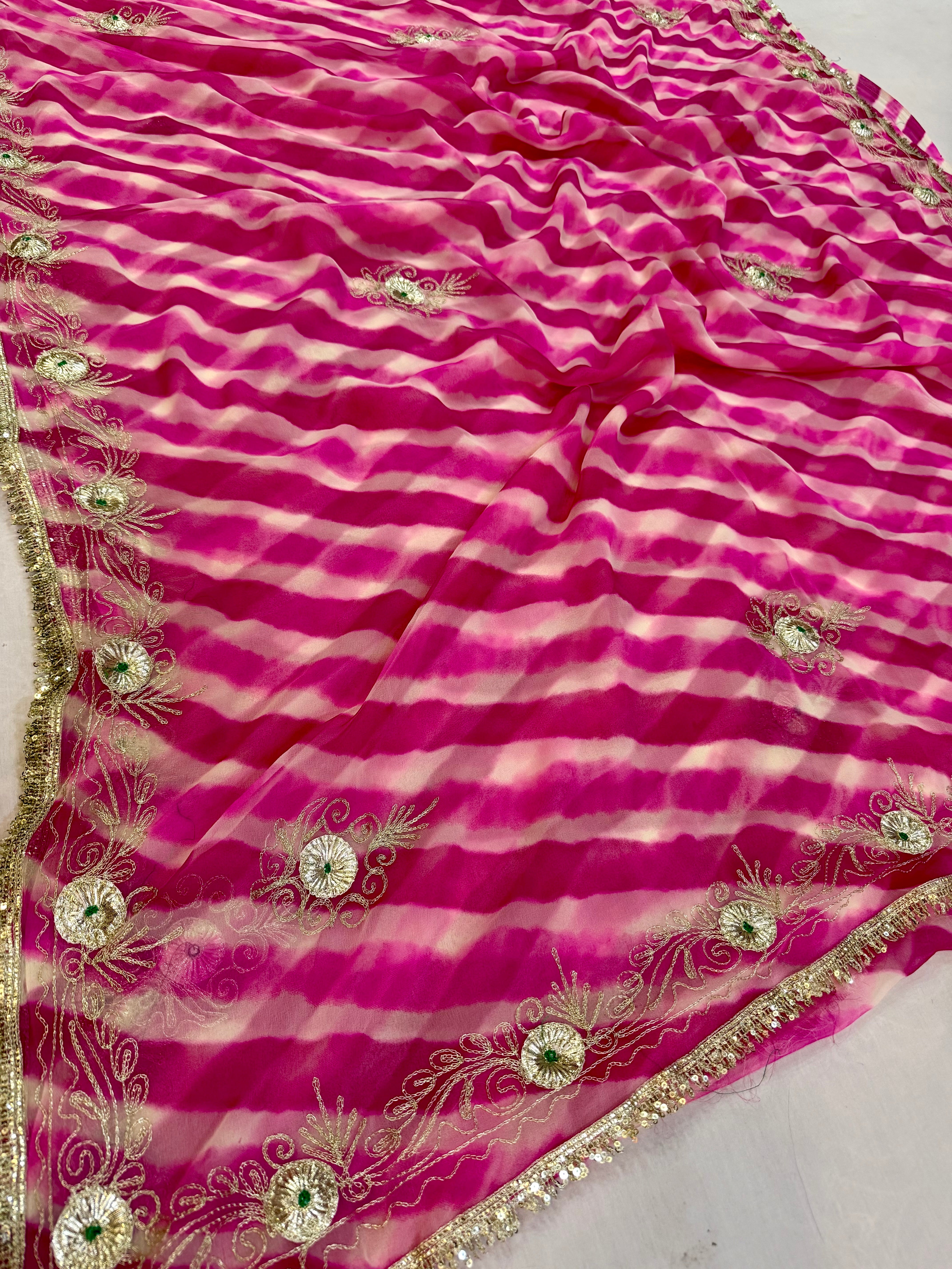 Latest Jeorgatte Leheriya Saree With Traditonal Work