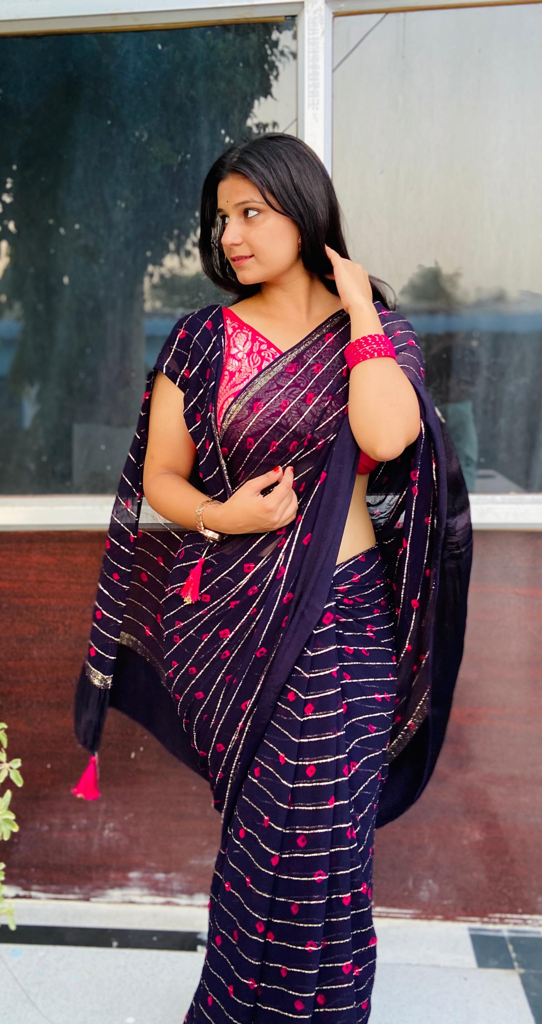 Viscose Georgatte Hand Bandhej Saree