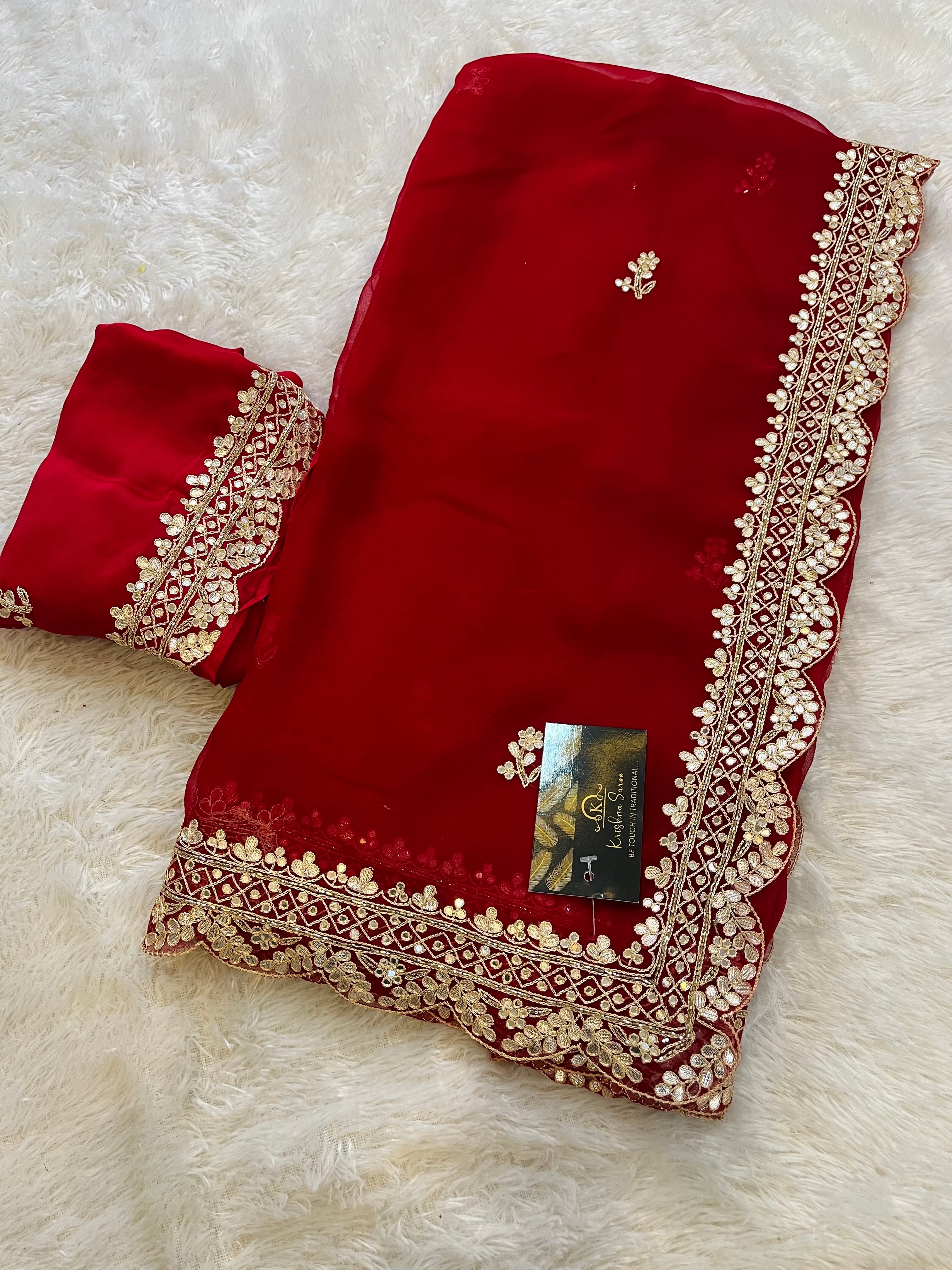 Beautiful Pure Chiffon Handwork Border Saree