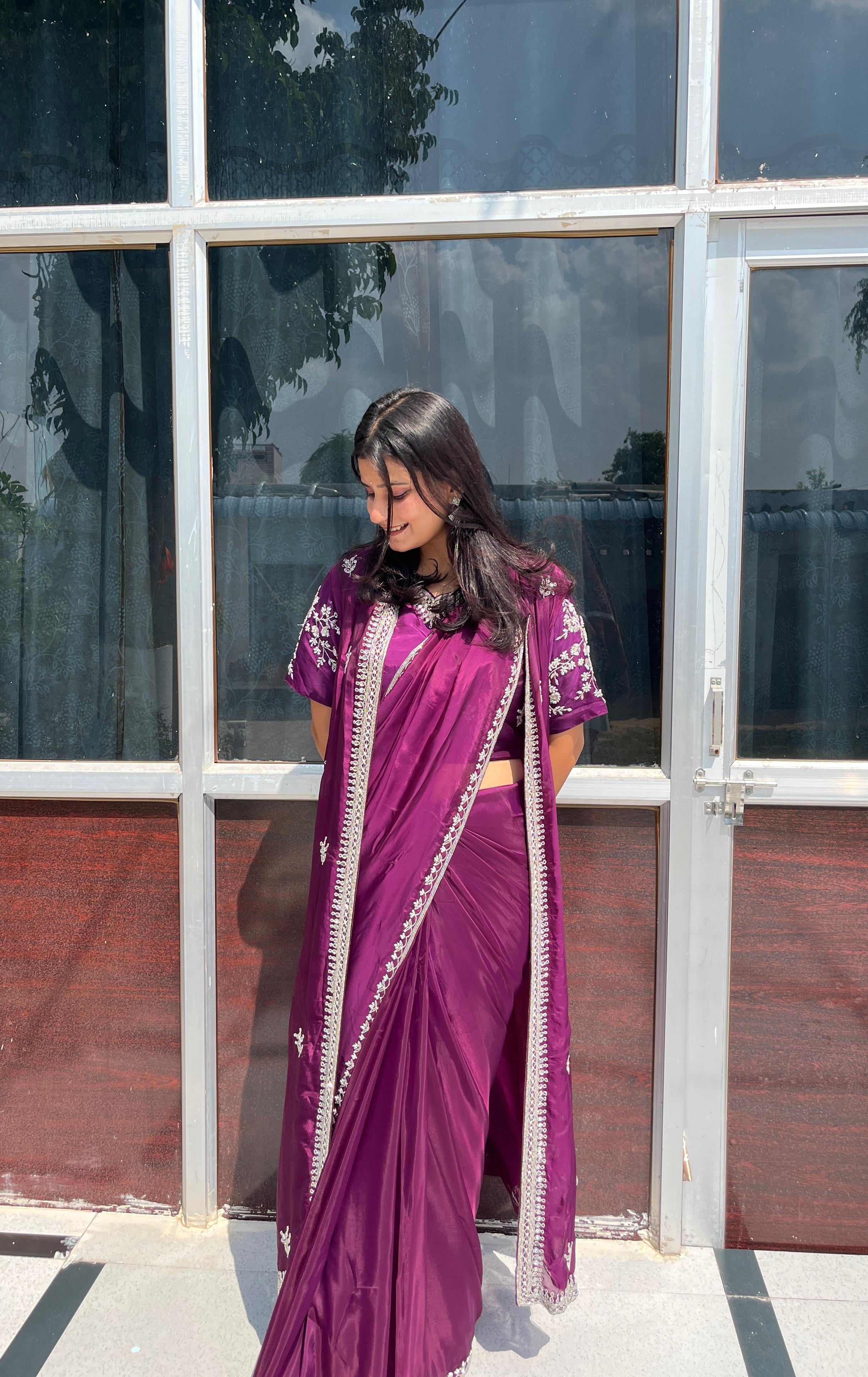 Premium Designer Saree With Readymade Blouse and Jacket