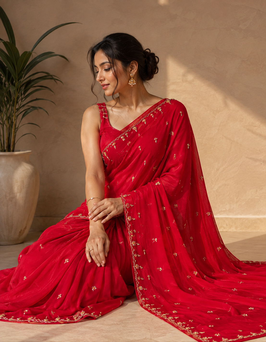 Beautiful royal Look Chiffon Saree With Handwork
