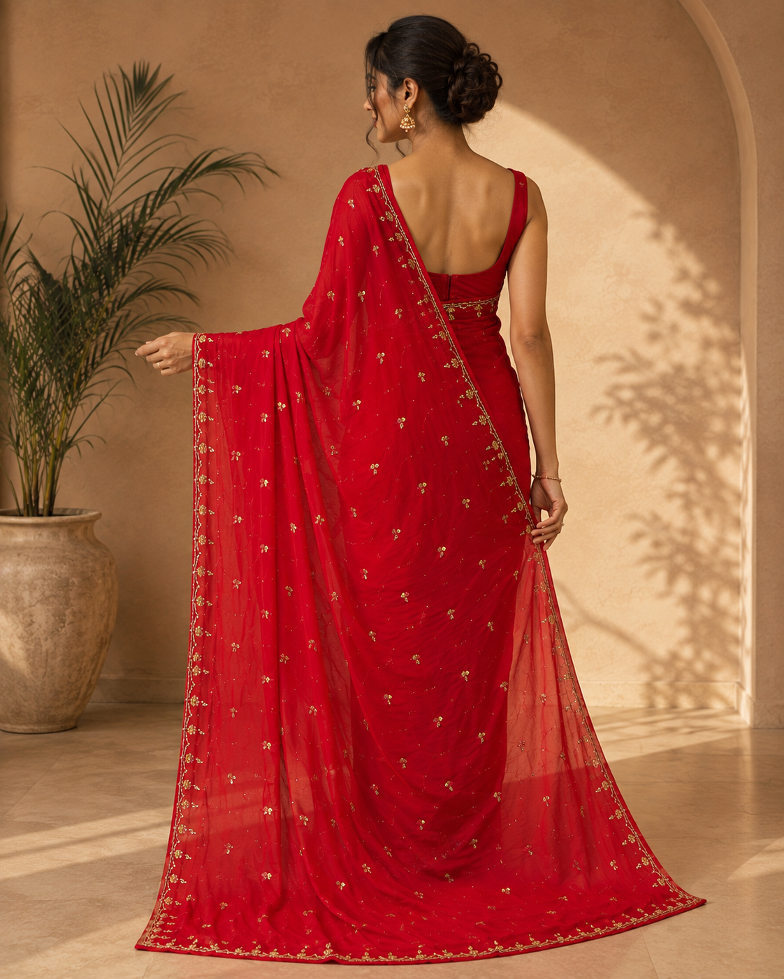 Beautiful royal Look Chiffon Saree With Handwork