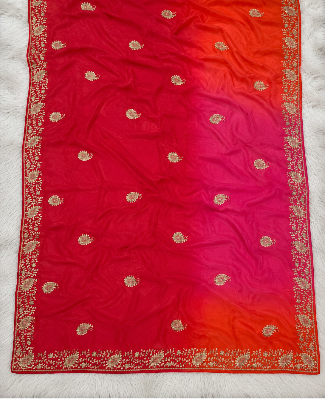 Pure H O Silk ombre colors Saree With Handwork