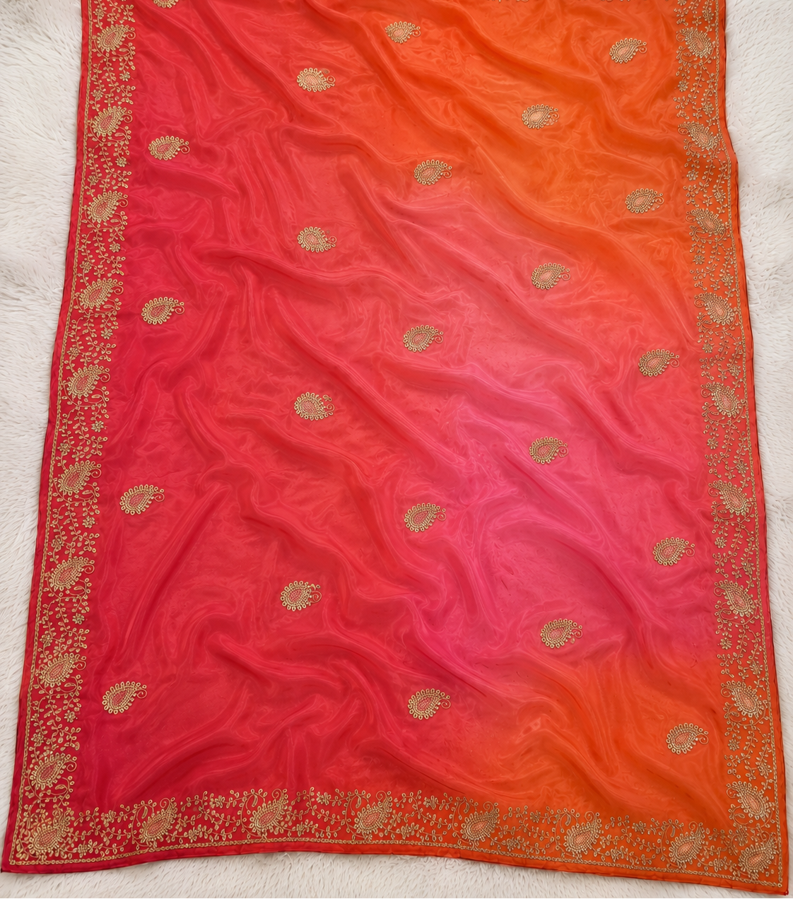 Pure H O Silk ombre colors Saree With Handwork