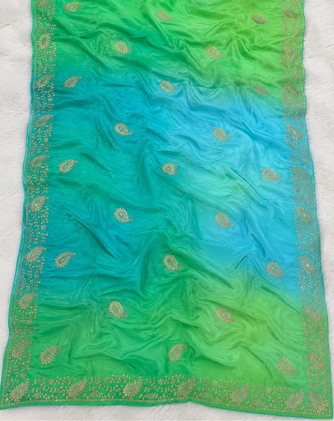 Pure H O Silk ombre colors Saree With Handwork
