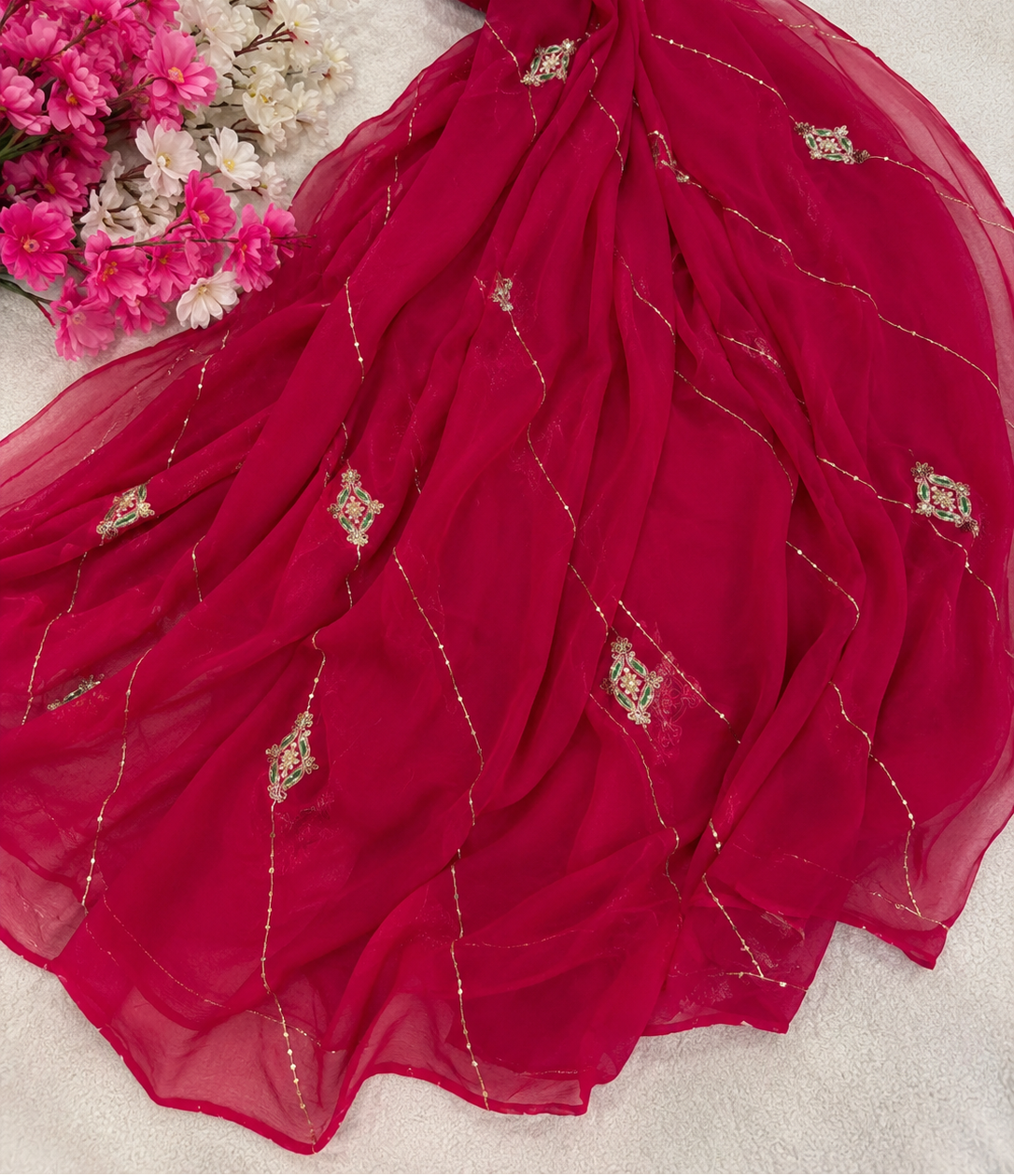 Beautiful Pure Chiffon Saree With Handwork