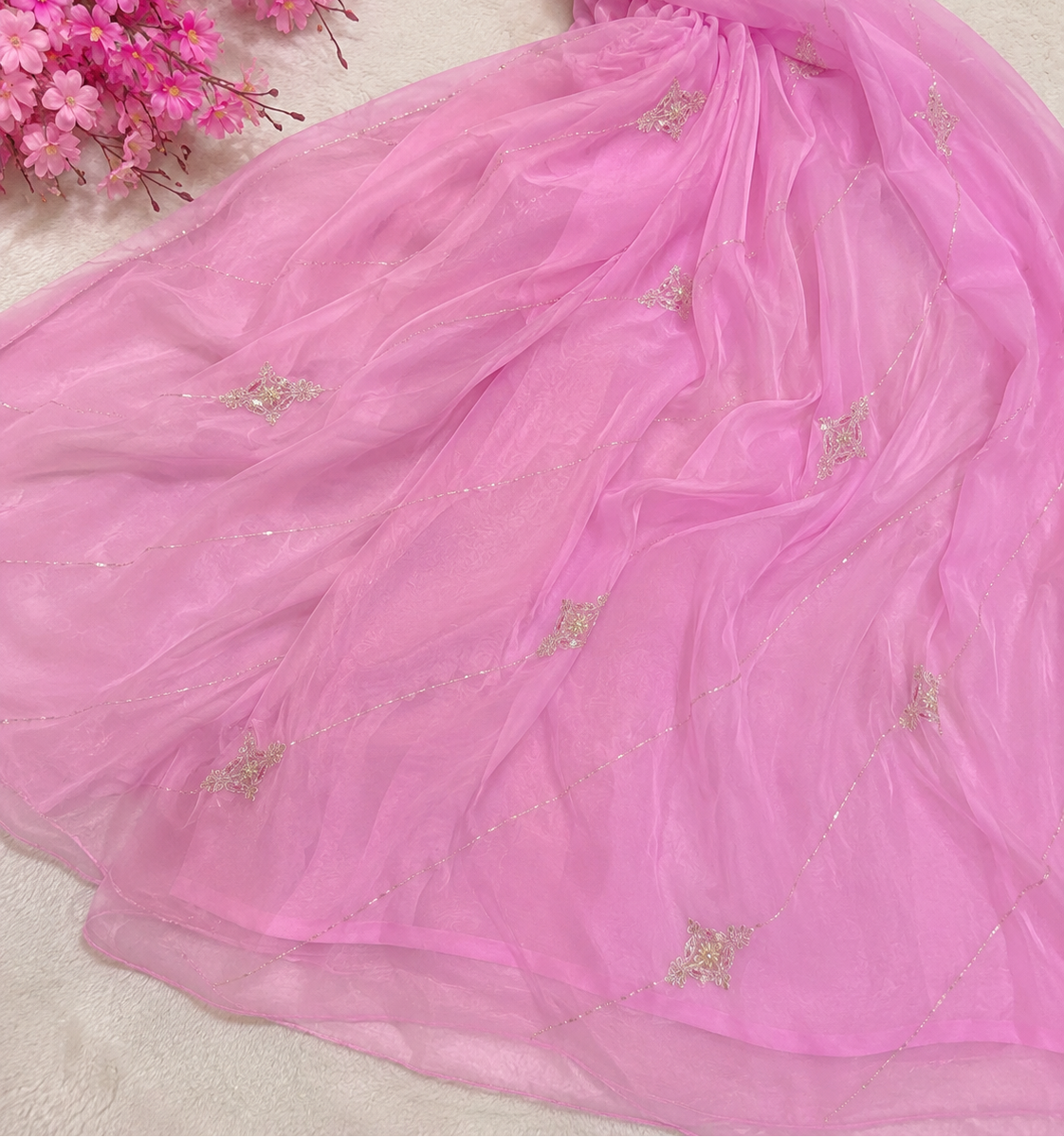 Beautiful Pure Chiffon Saree With Handwork
