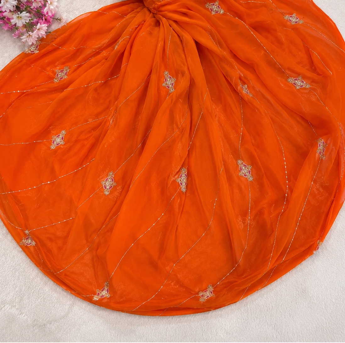 Beautiful Pure Chiffon Saree With Handwork