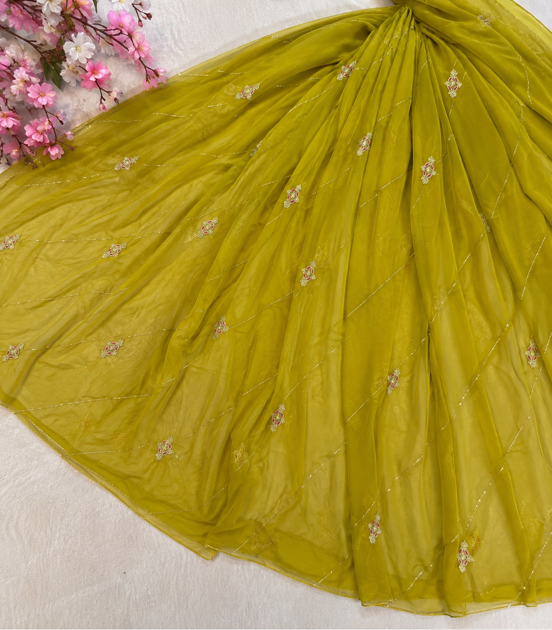 Beautiful Pure Chiffon Saree With Handwork