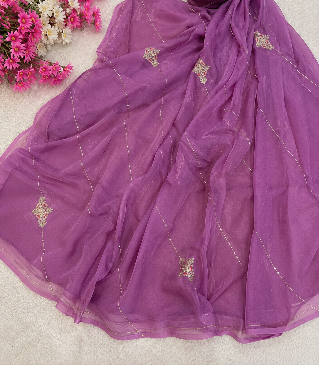 Beautiful Pure Chiffon Saree With Handwork