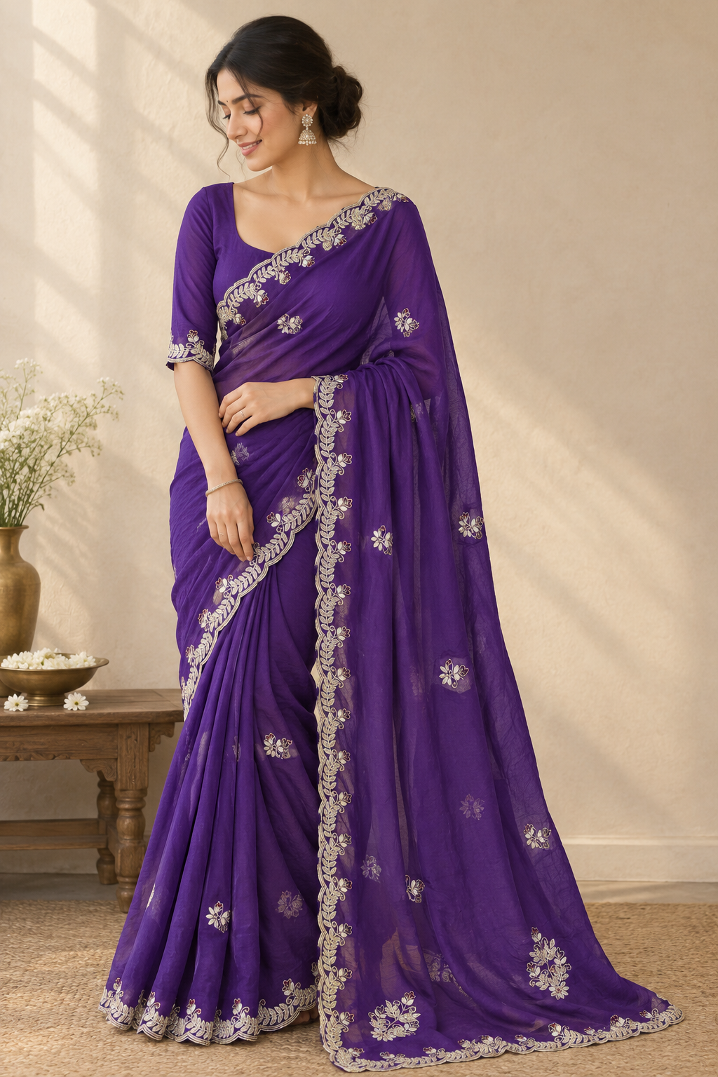 Pure H O Silk saree With Handwork