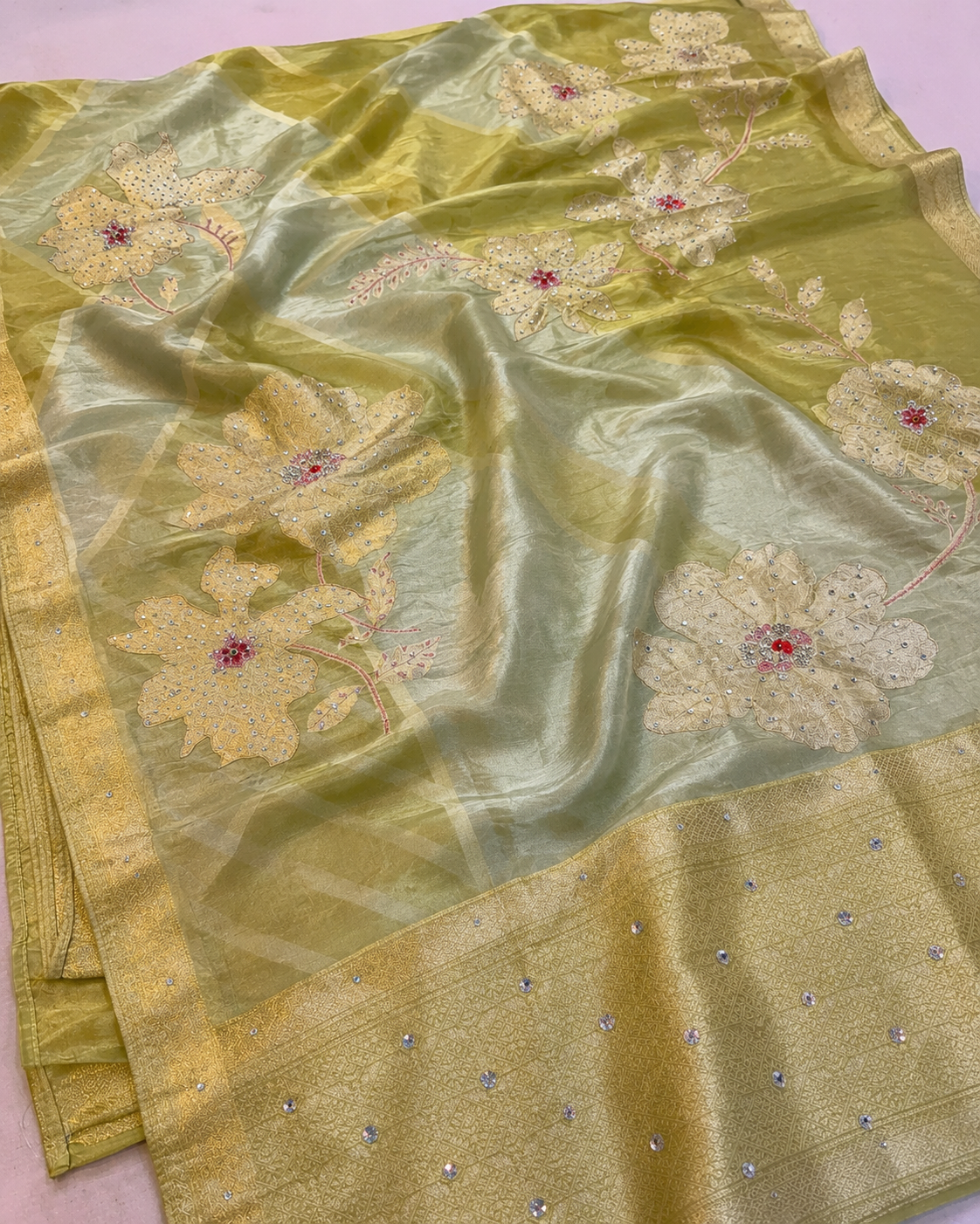 Designer Tissue cosmos Saree With Handwork