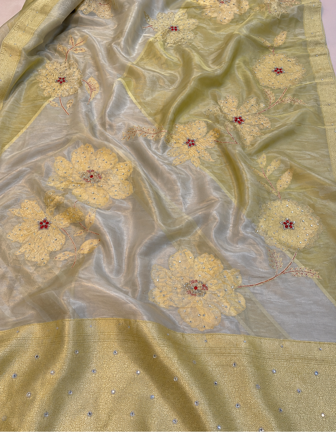 Designer Tissue cosmos Saree With Handwork
