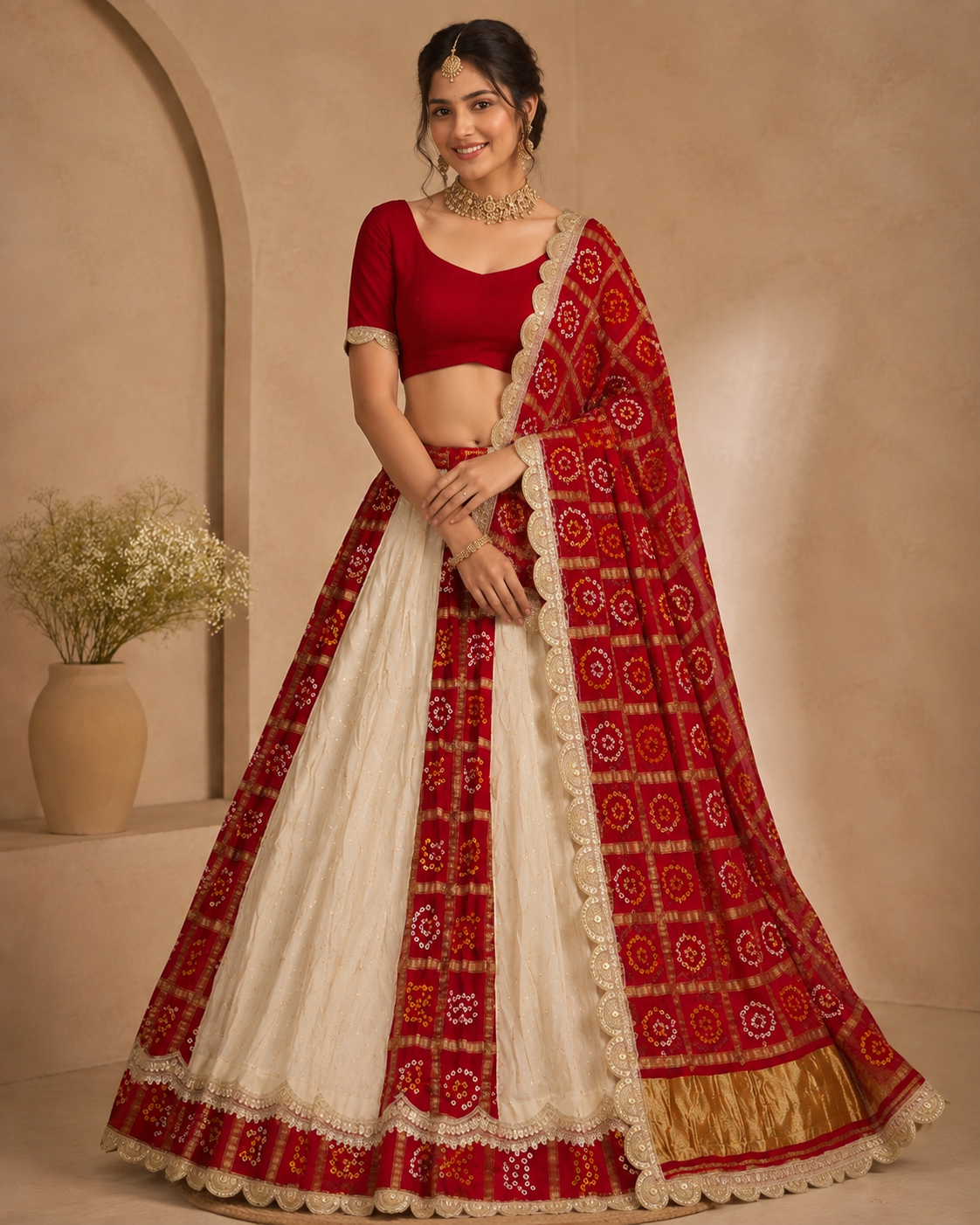 Beautiful Cosmos Febric Lehenga With Handwrok X Ghatchola Bandhani Dupatta