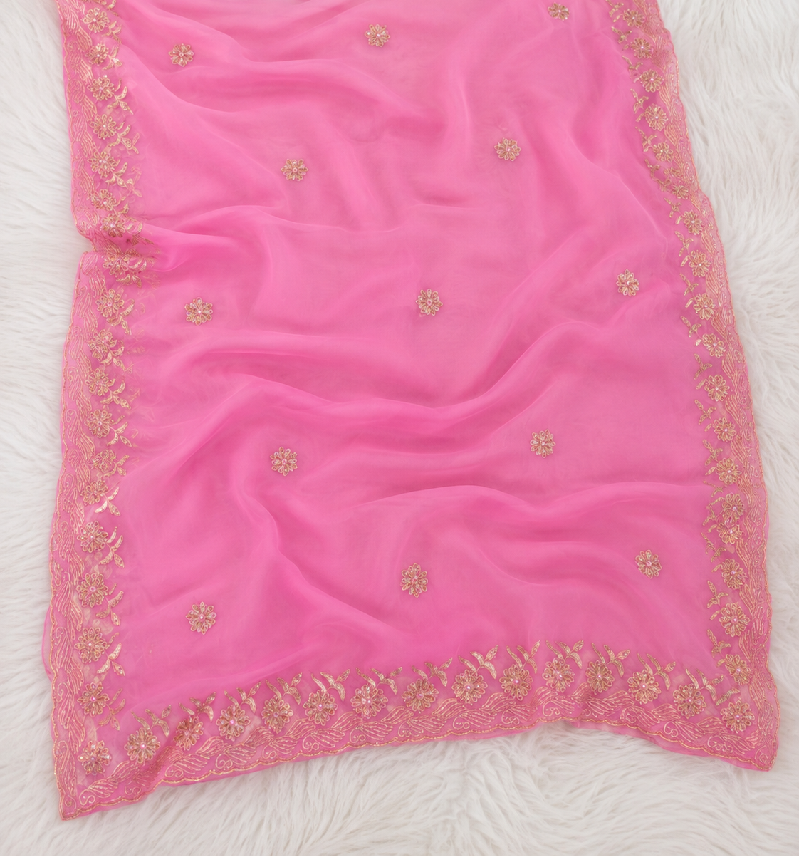Beautiful Pure Chiffon Saree With Handwork