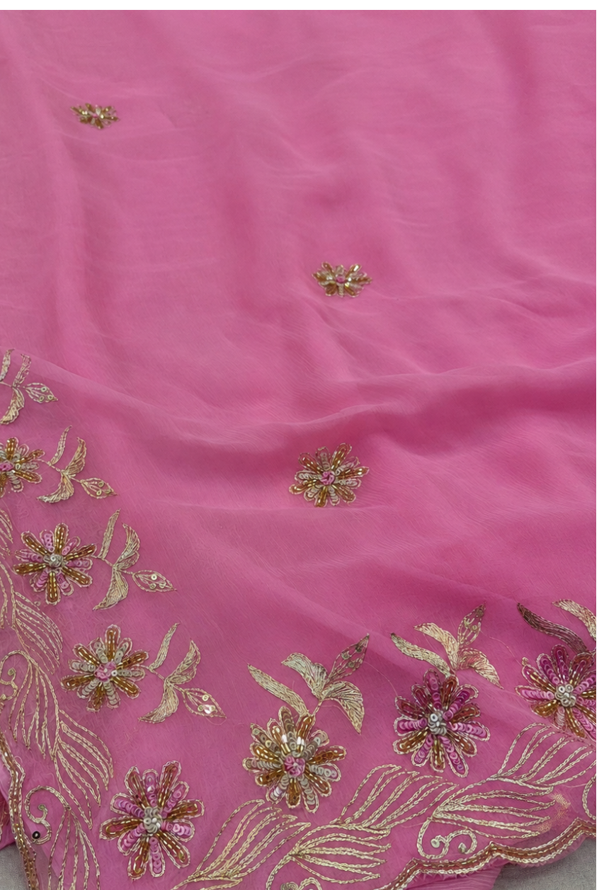 Beautiful Pure Chiffon Saree With Handwork