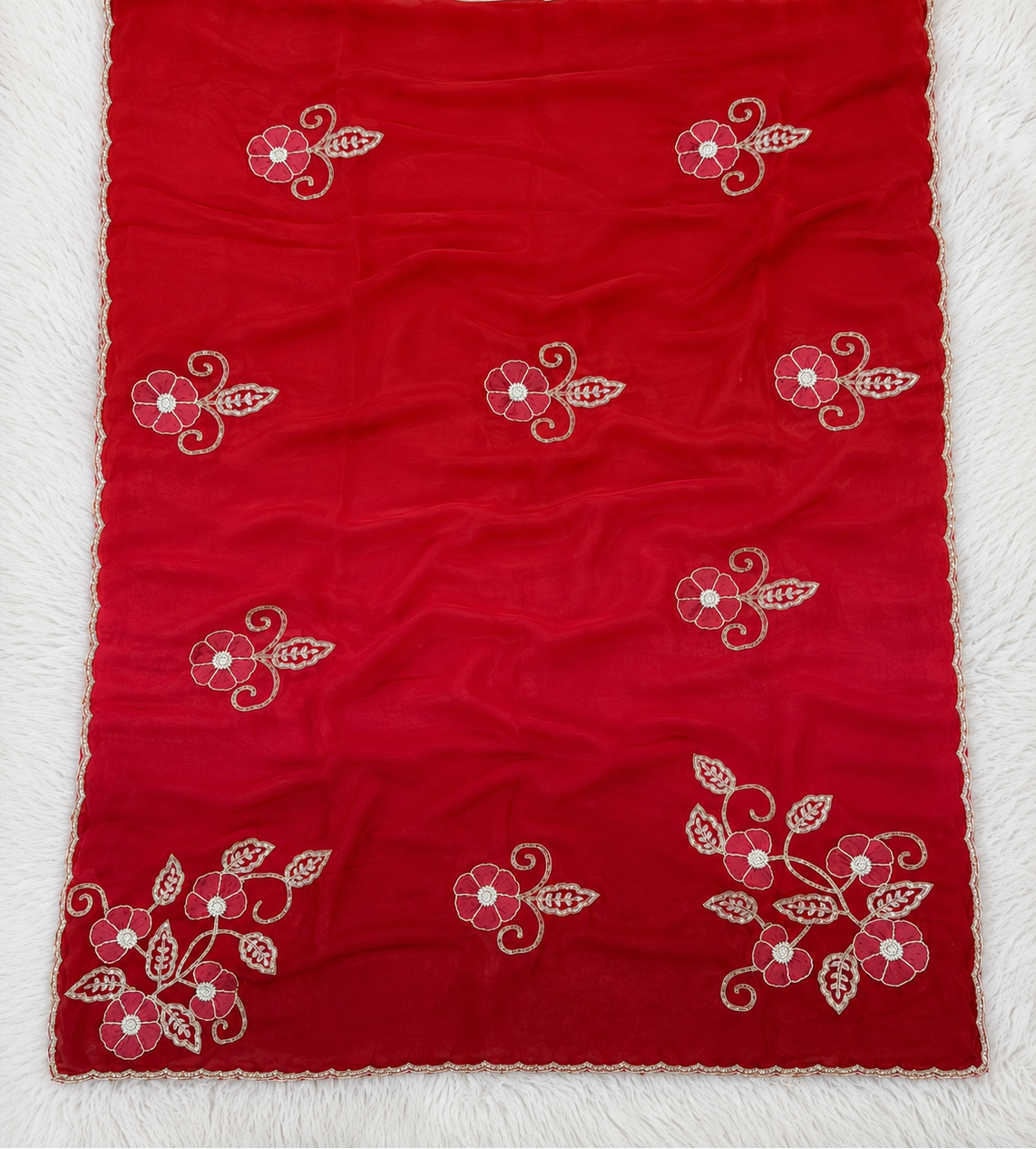 Pure H O Silk Saree With textured floral Handwork