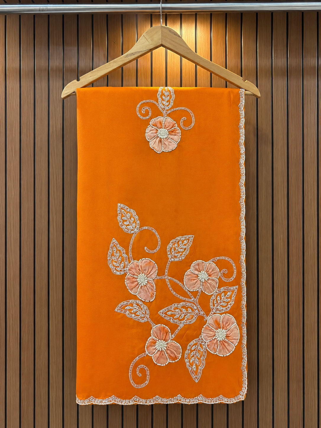Pure H O Silk Saree With textured floral Handwork