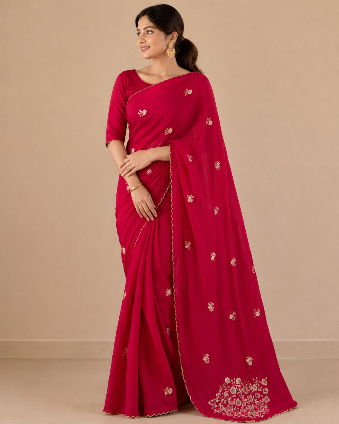 Pure H O Silk Saree With floral Handwork
