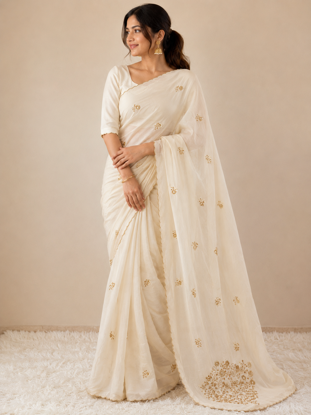 Pure H O Silk Saree With floral Handwork