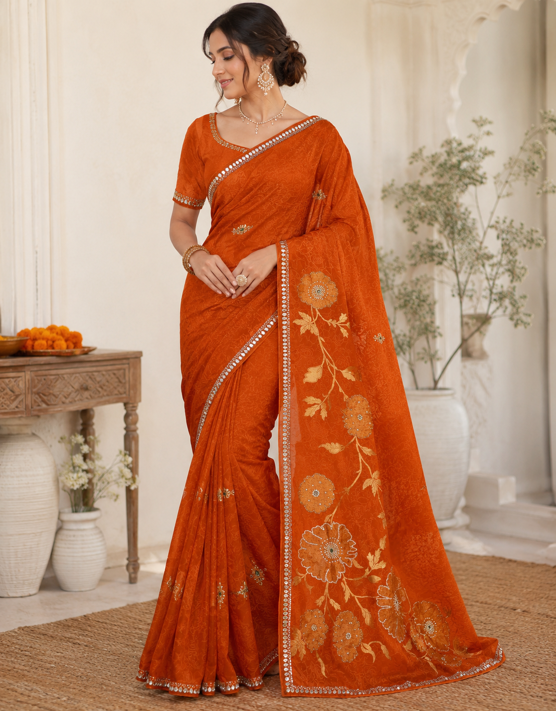 Pure H O Silk saree With Handwork