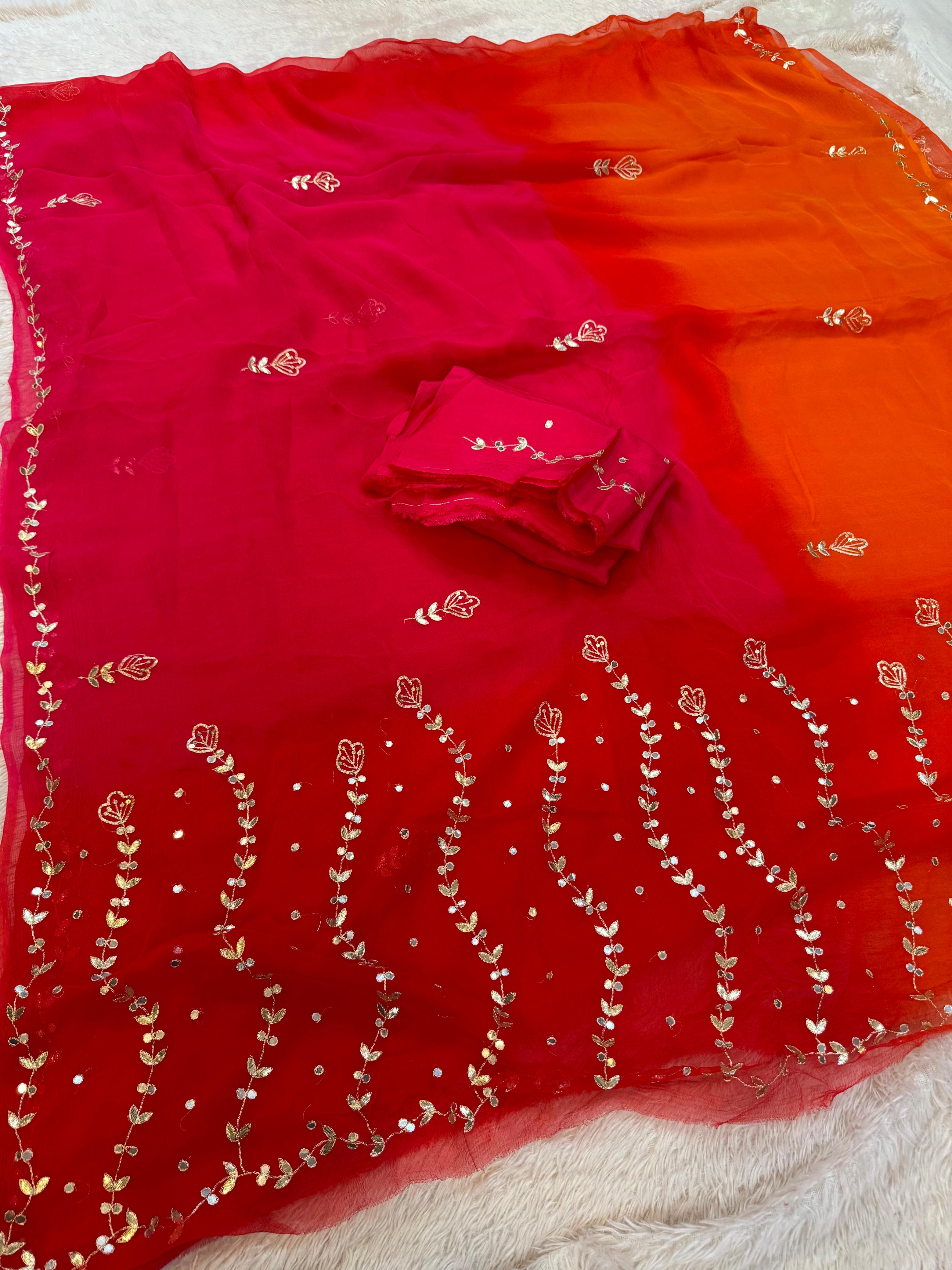 Beautiful Pure Chiffon Saree With Handwork