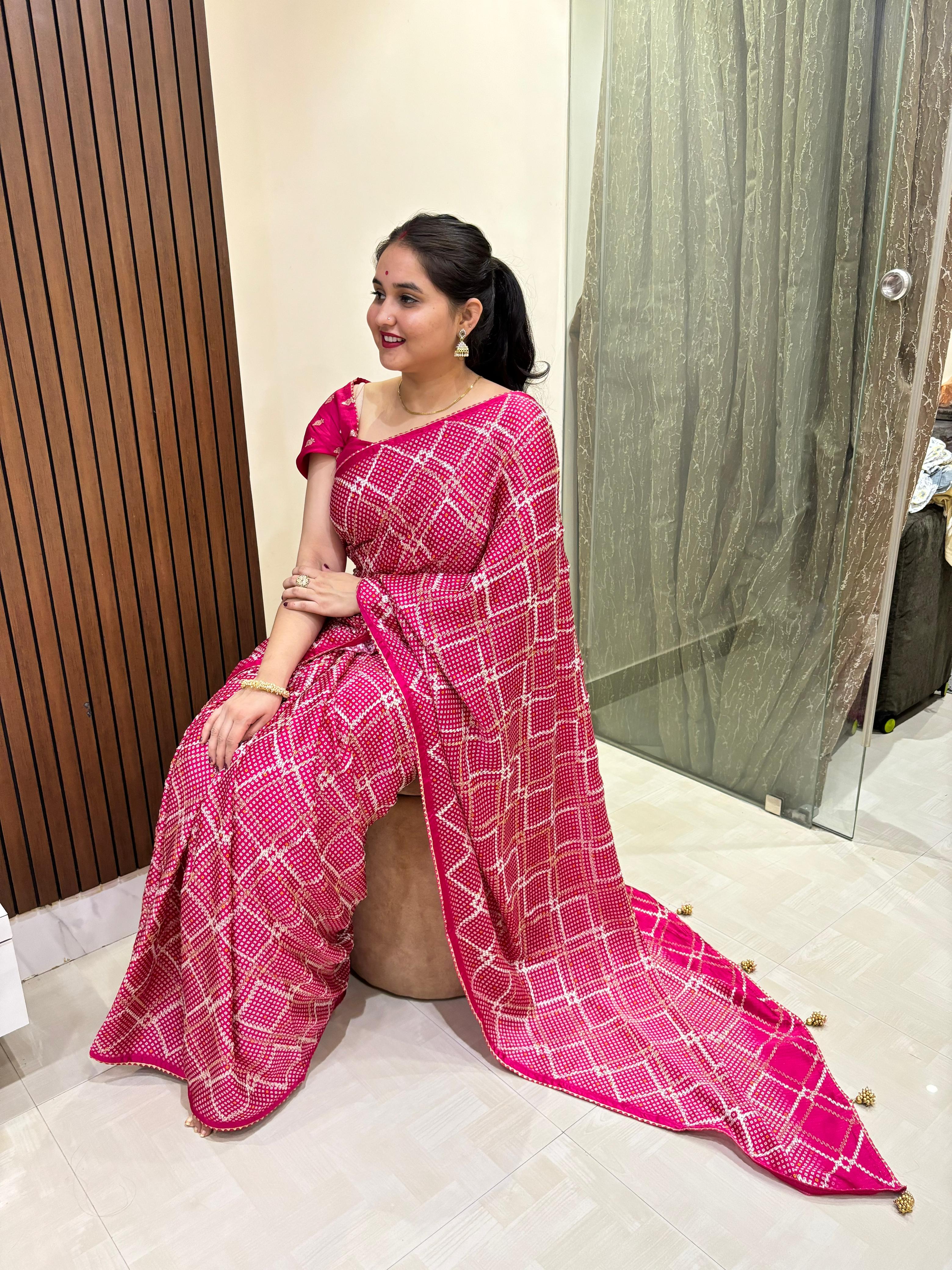 Traditional Modal Silk Saree With Gotta And Weaving Work