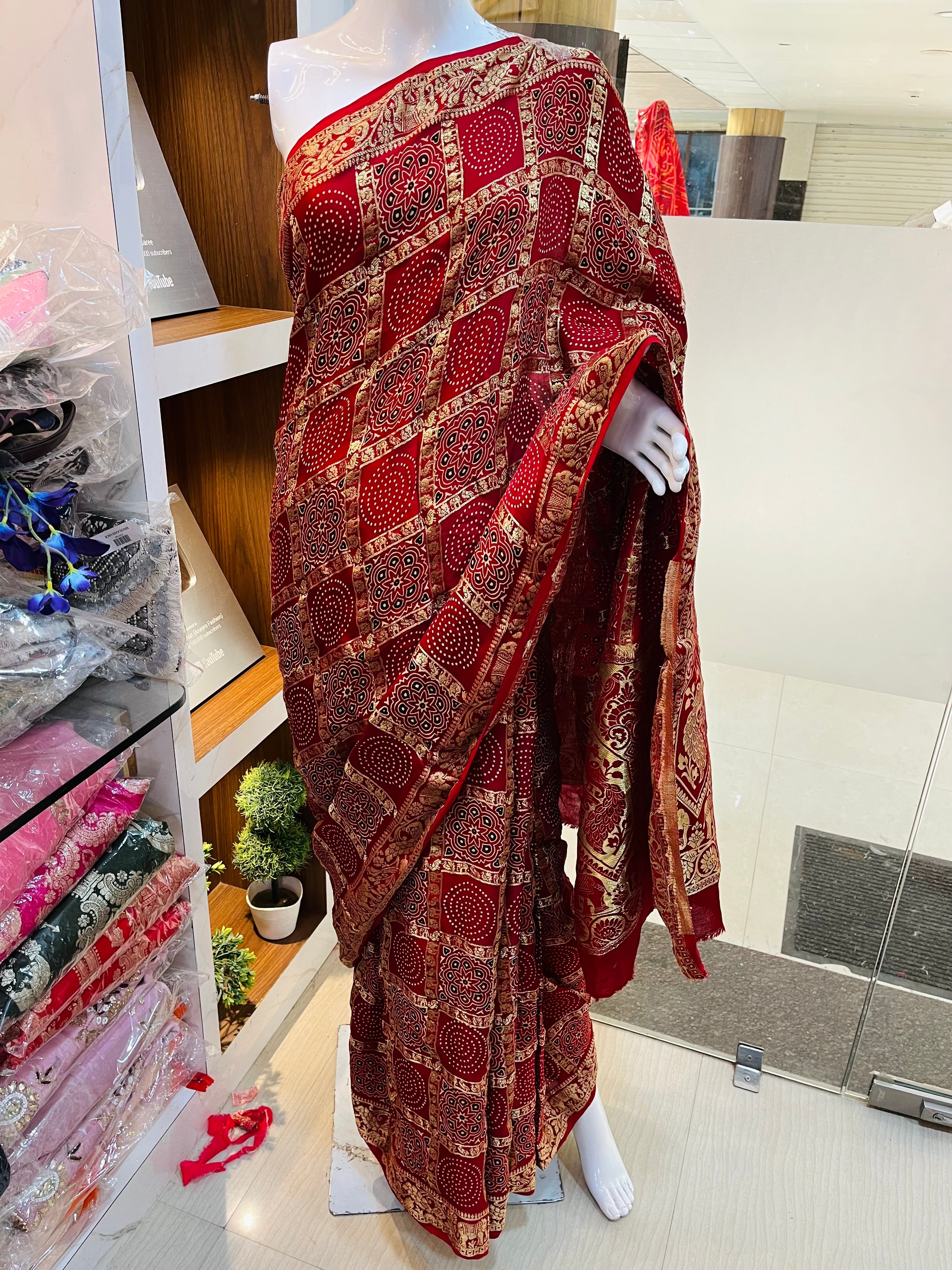 Pure Modal Silk Hand Block Print Saree X Weaving Jari