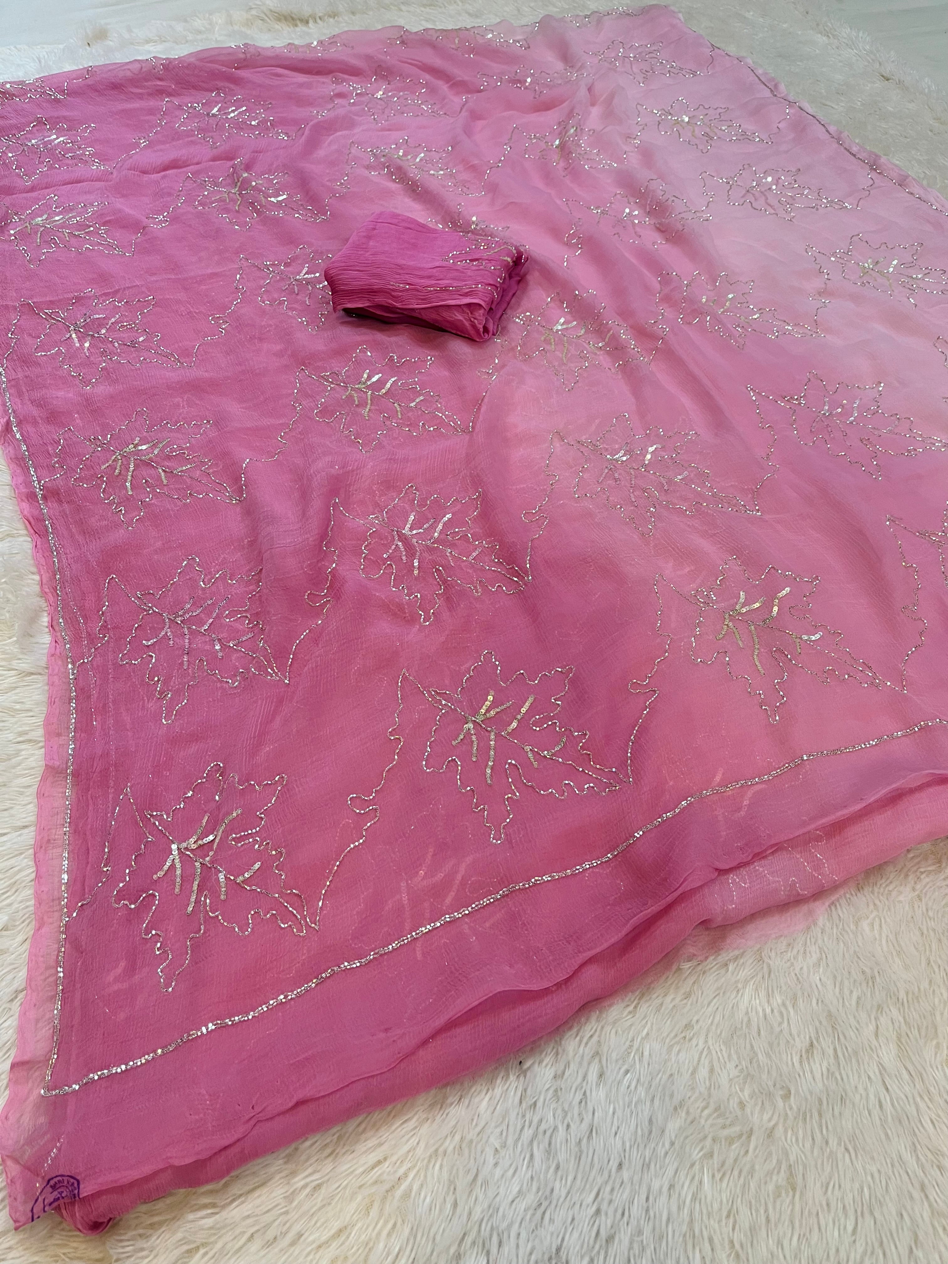 Pure Chiffon Saree With Handwork