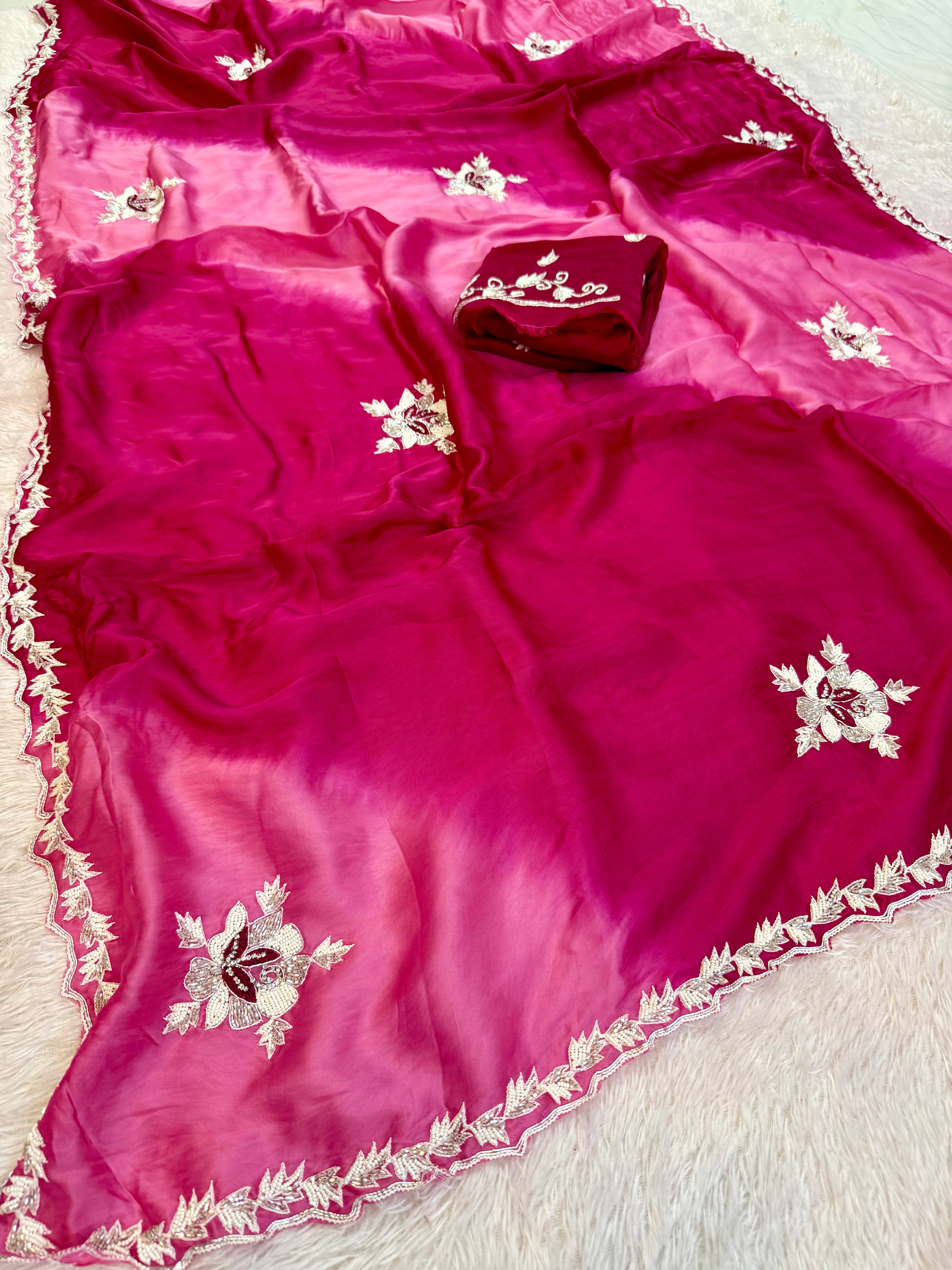 Beautiful Handwork Saree X H O Silk Fabric