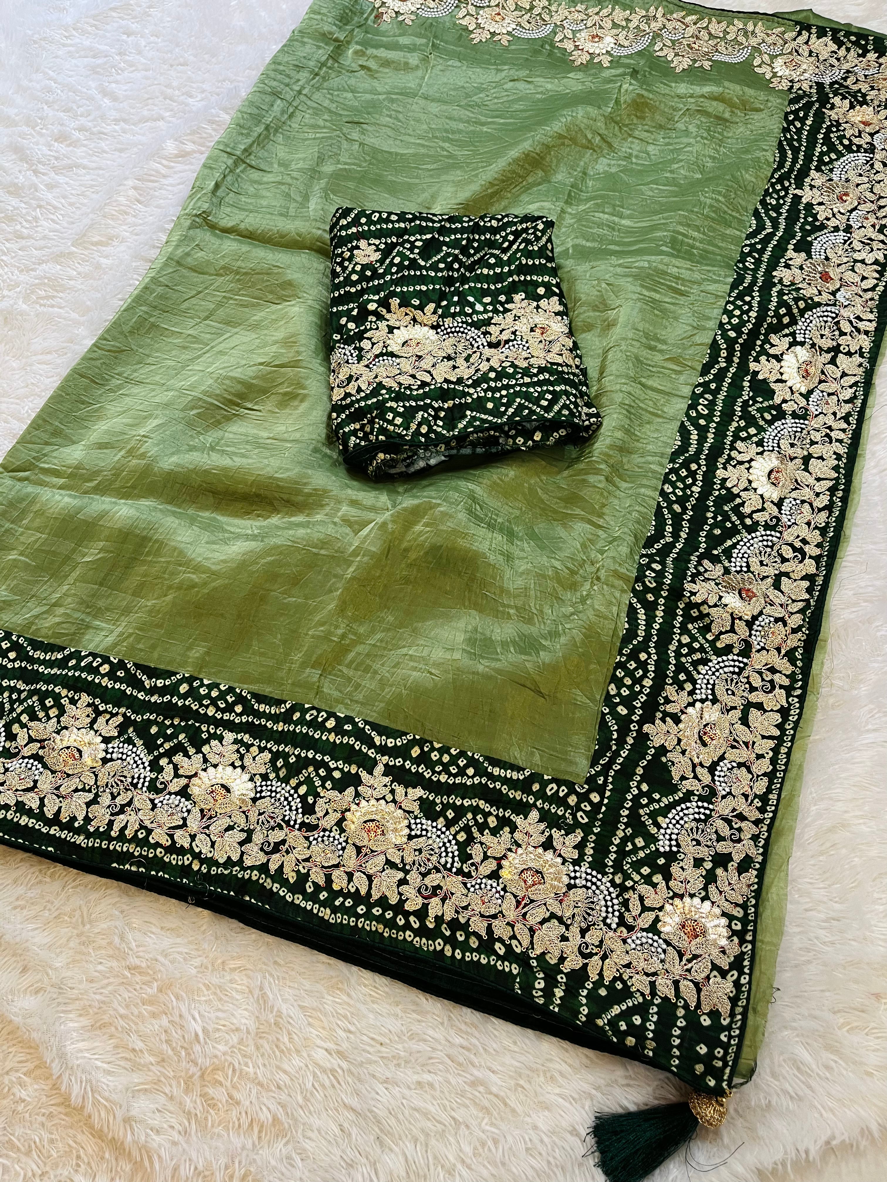 Beautiful Tissue Crush Saree With Traditional Look