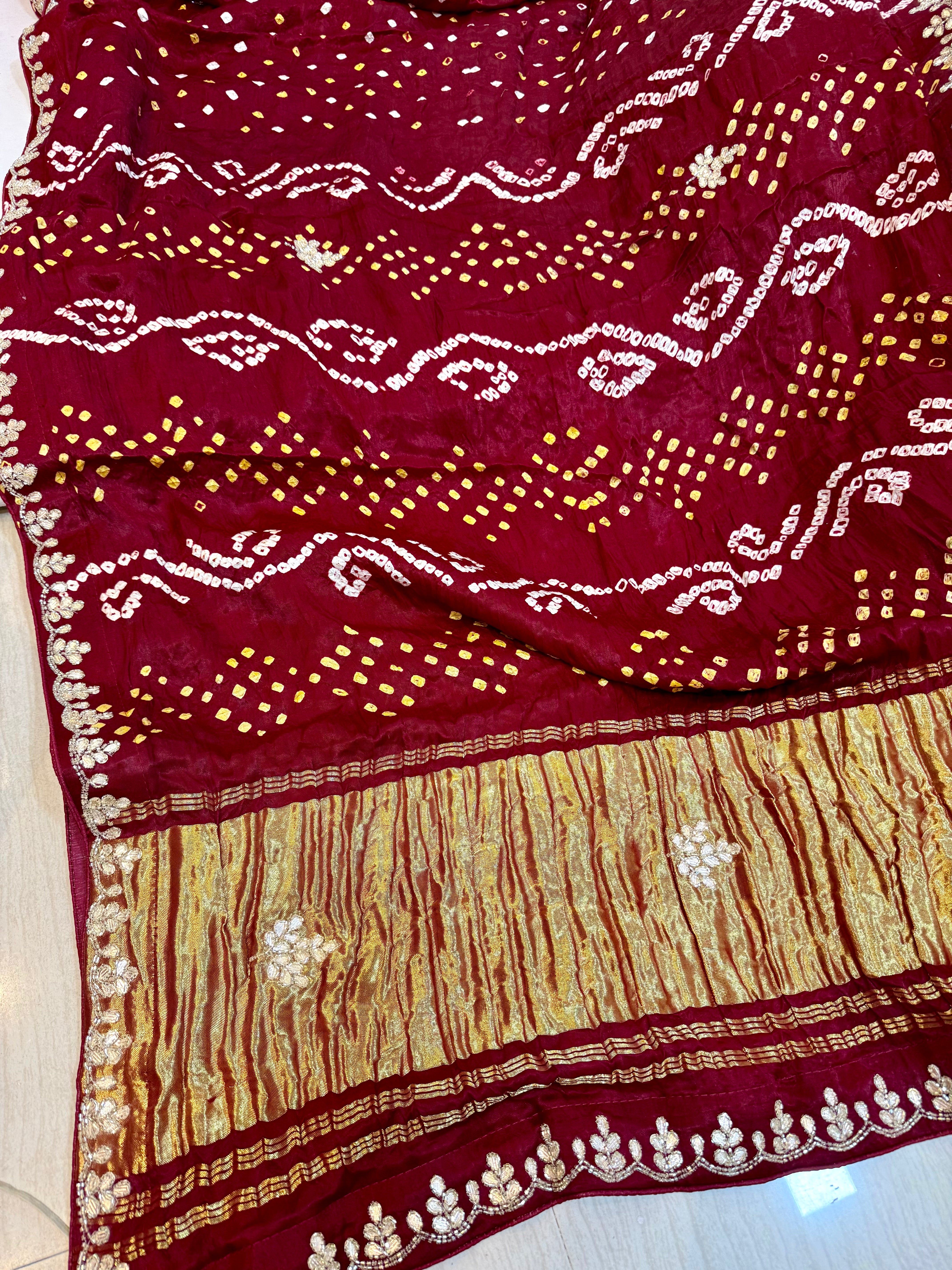 Modal Gajji Silk Hand Bandhej Saree With Handwork