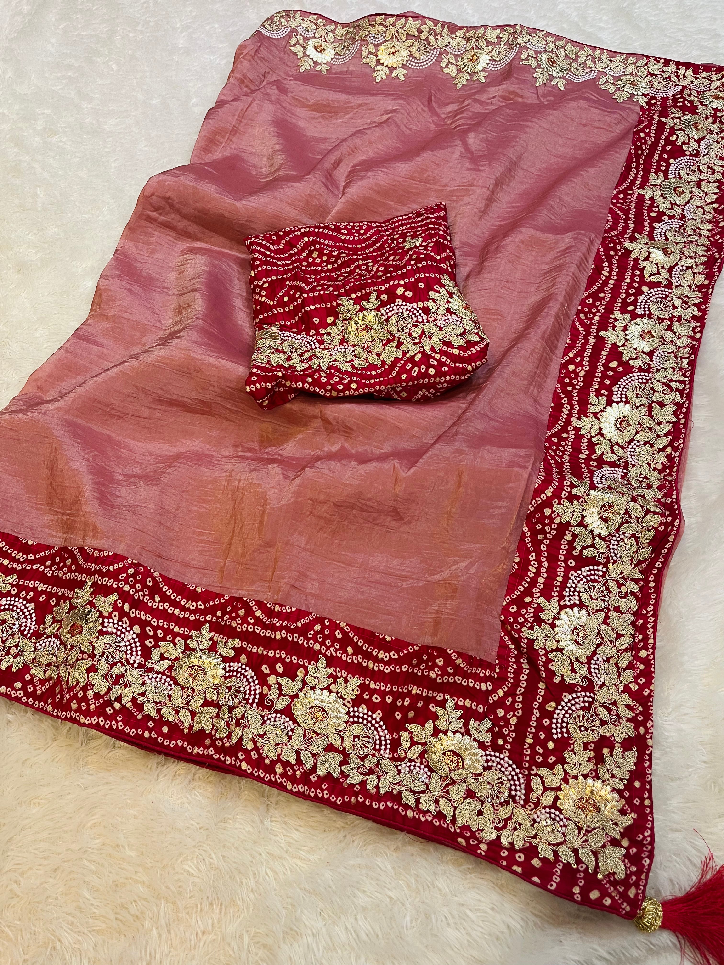 Beautiful Tissue Crush Saree With Traditional Look