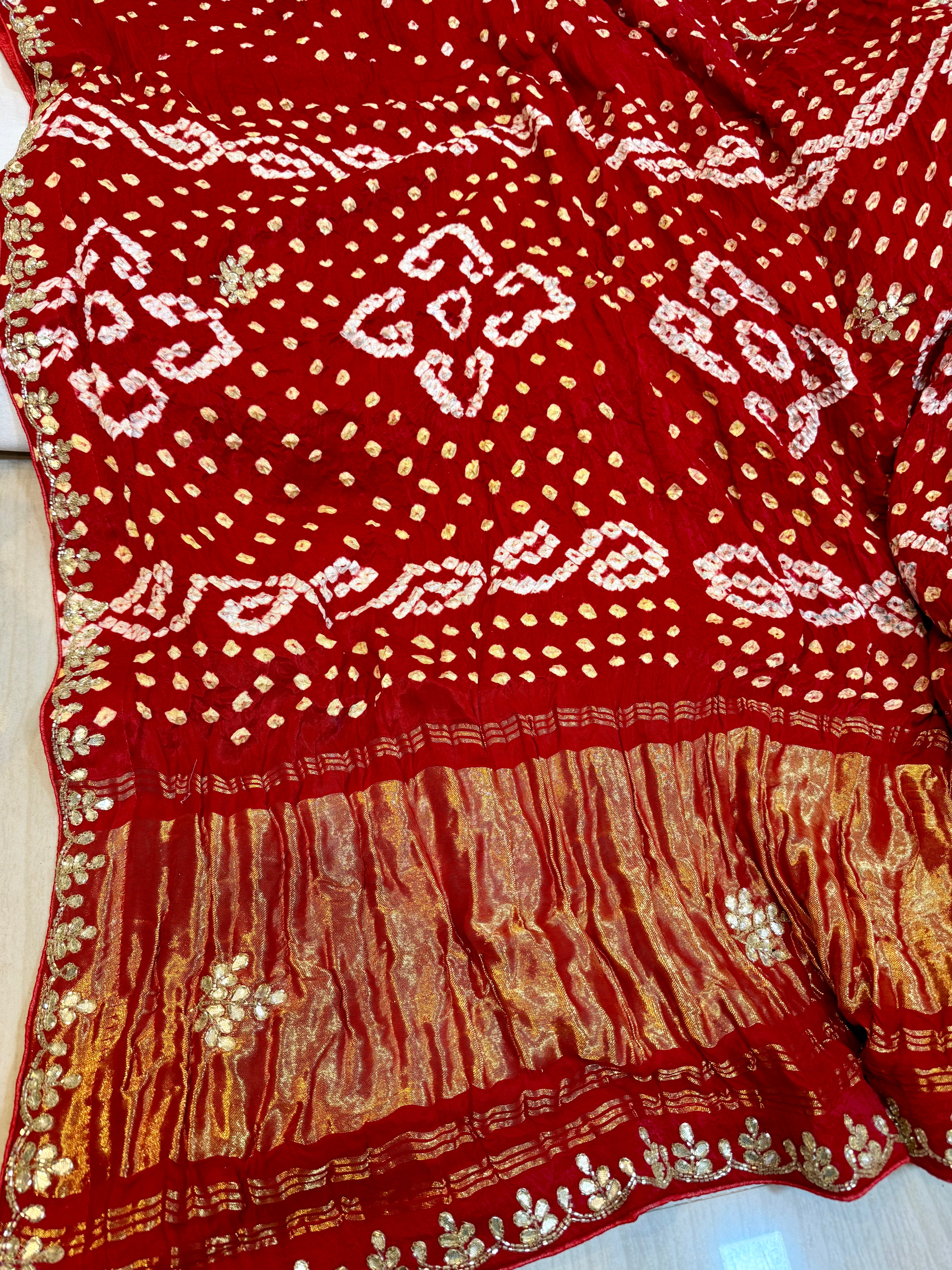 Modal Gajji Silk Hand Bandhej Saree With Handwork