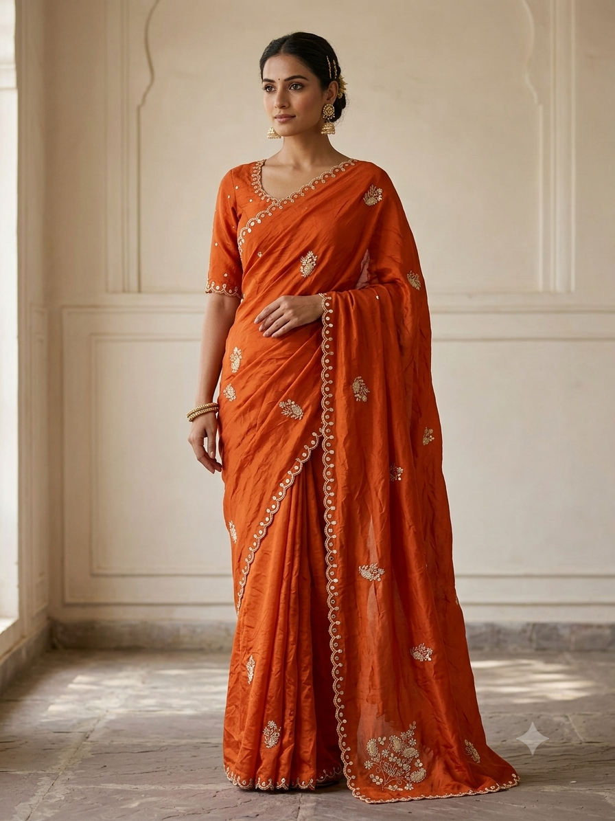 Designer Uppada Silk Saree With Handwork