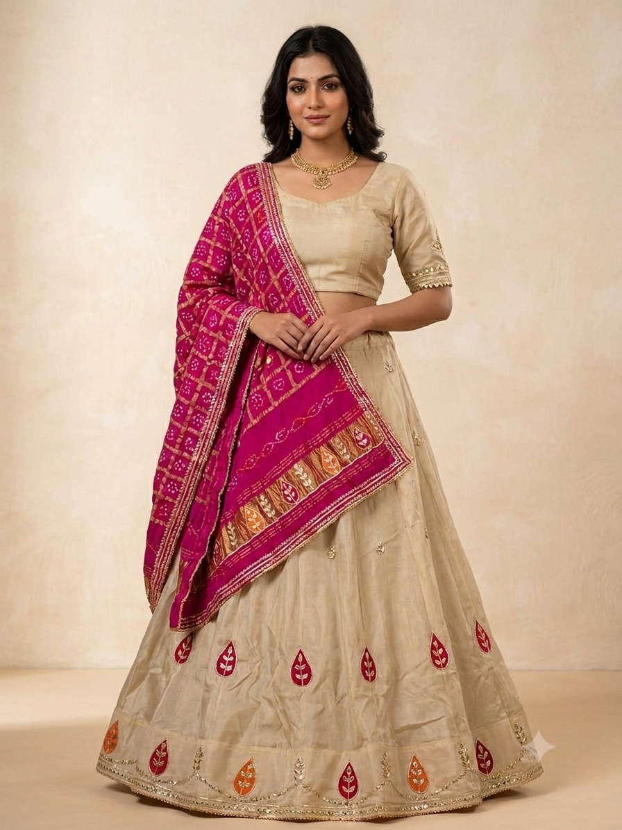 Beautiful tissue Cosmos Fabric Lehenga With modal Gajji Silk Dupatta