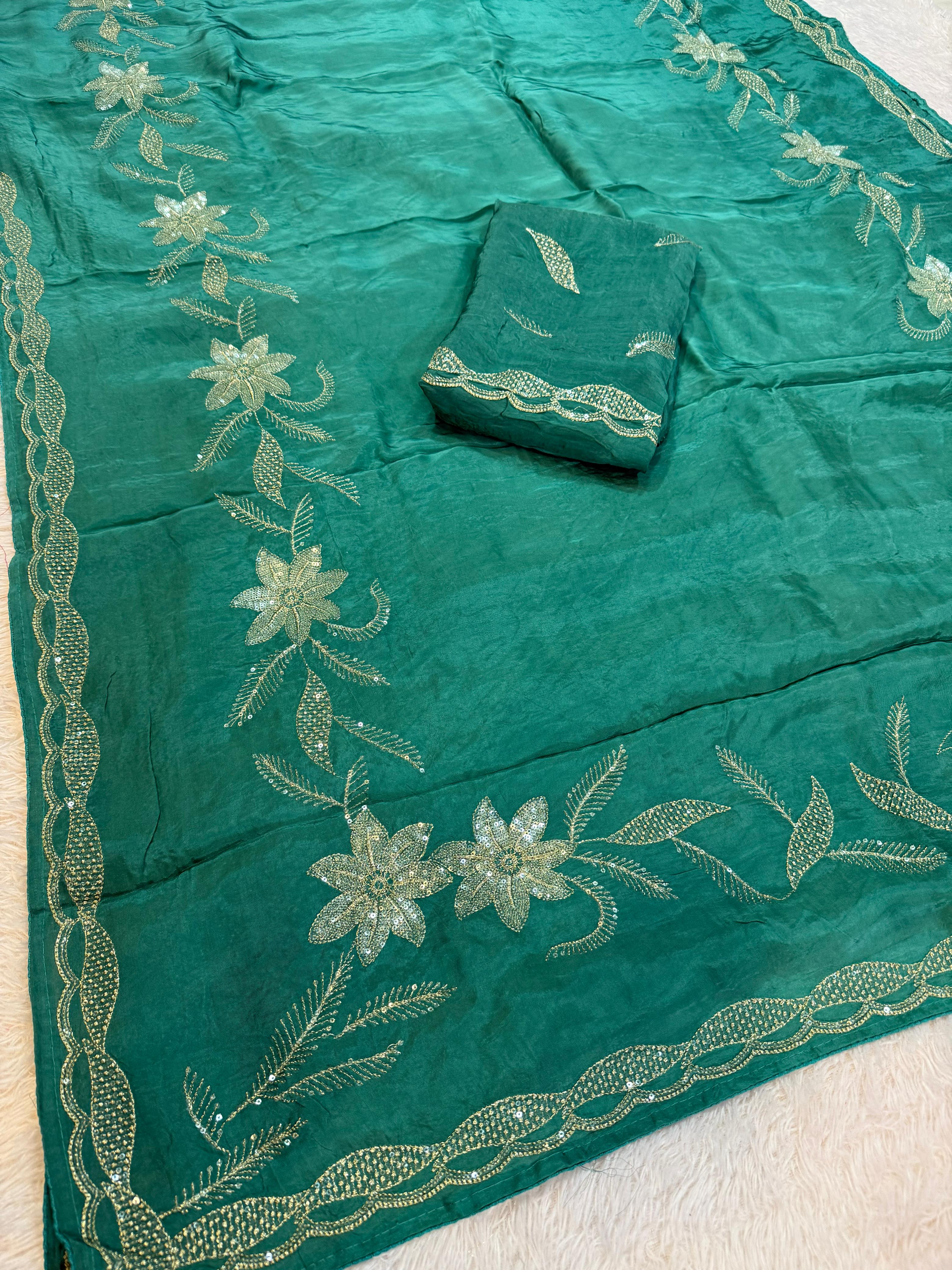 Beautiful Pure H O Silk Saree With Handwork
