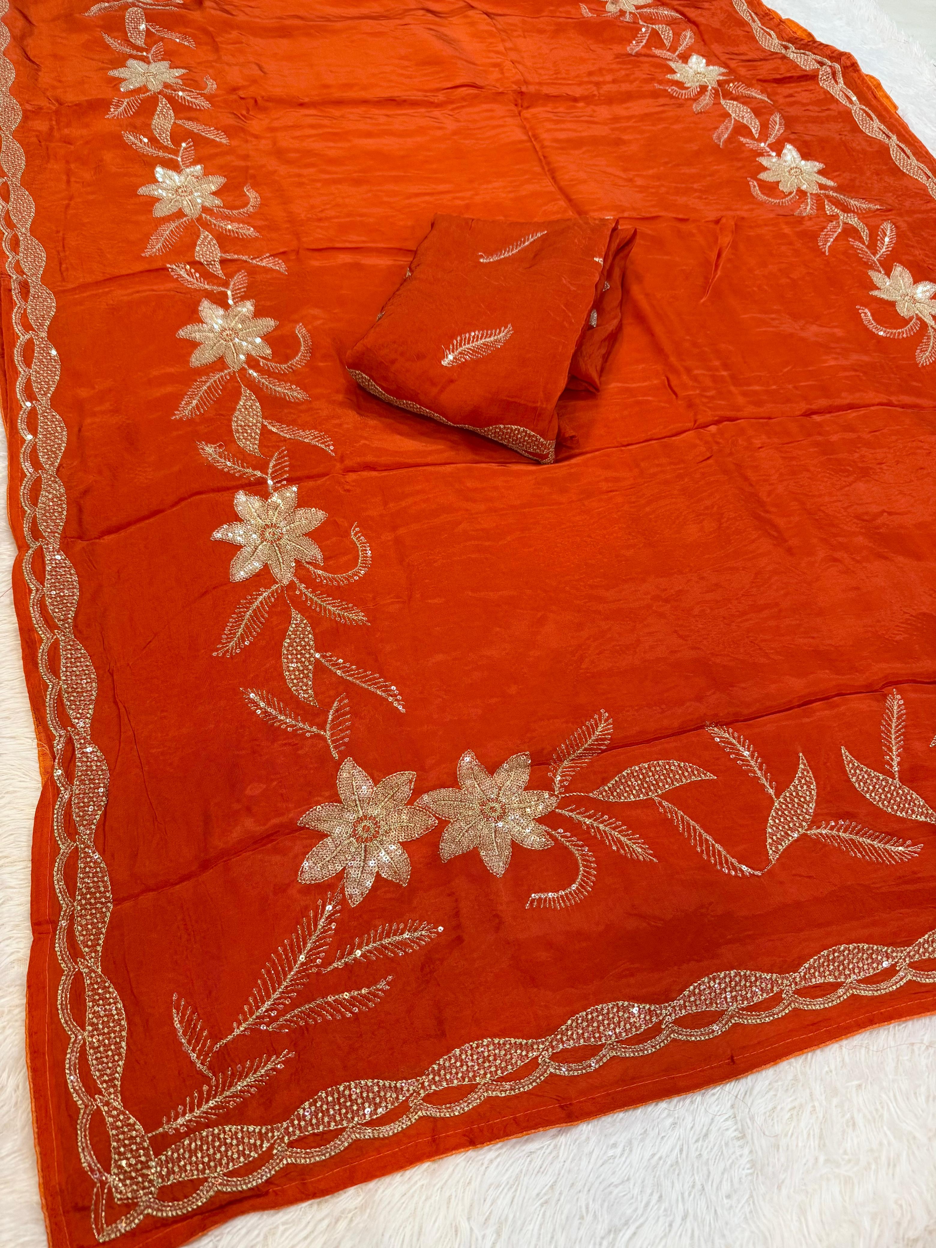 Beautiful Pure H O Silk Saree With Handwork