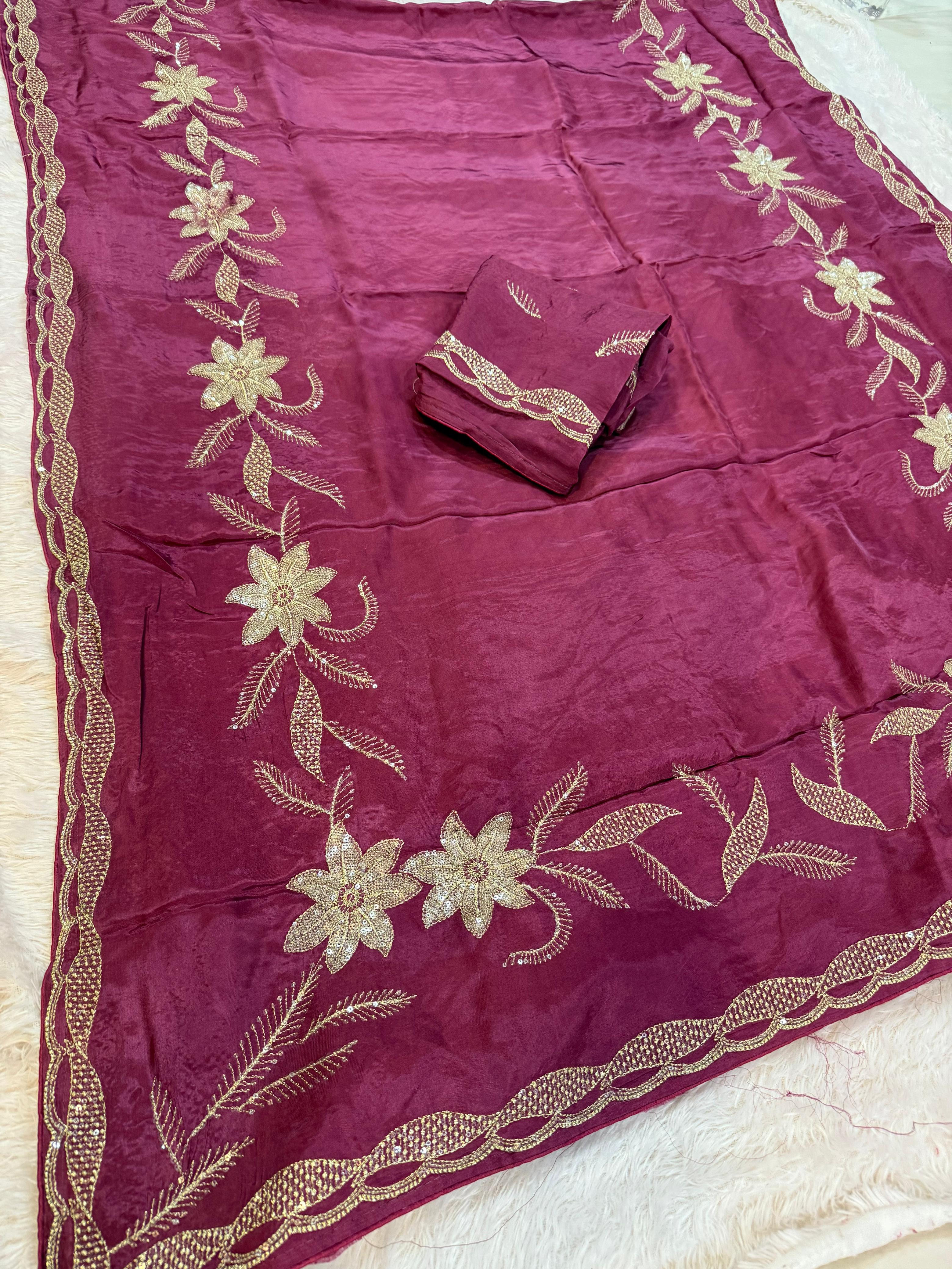 Beautiful Pure H O Silk Saree With Handwork