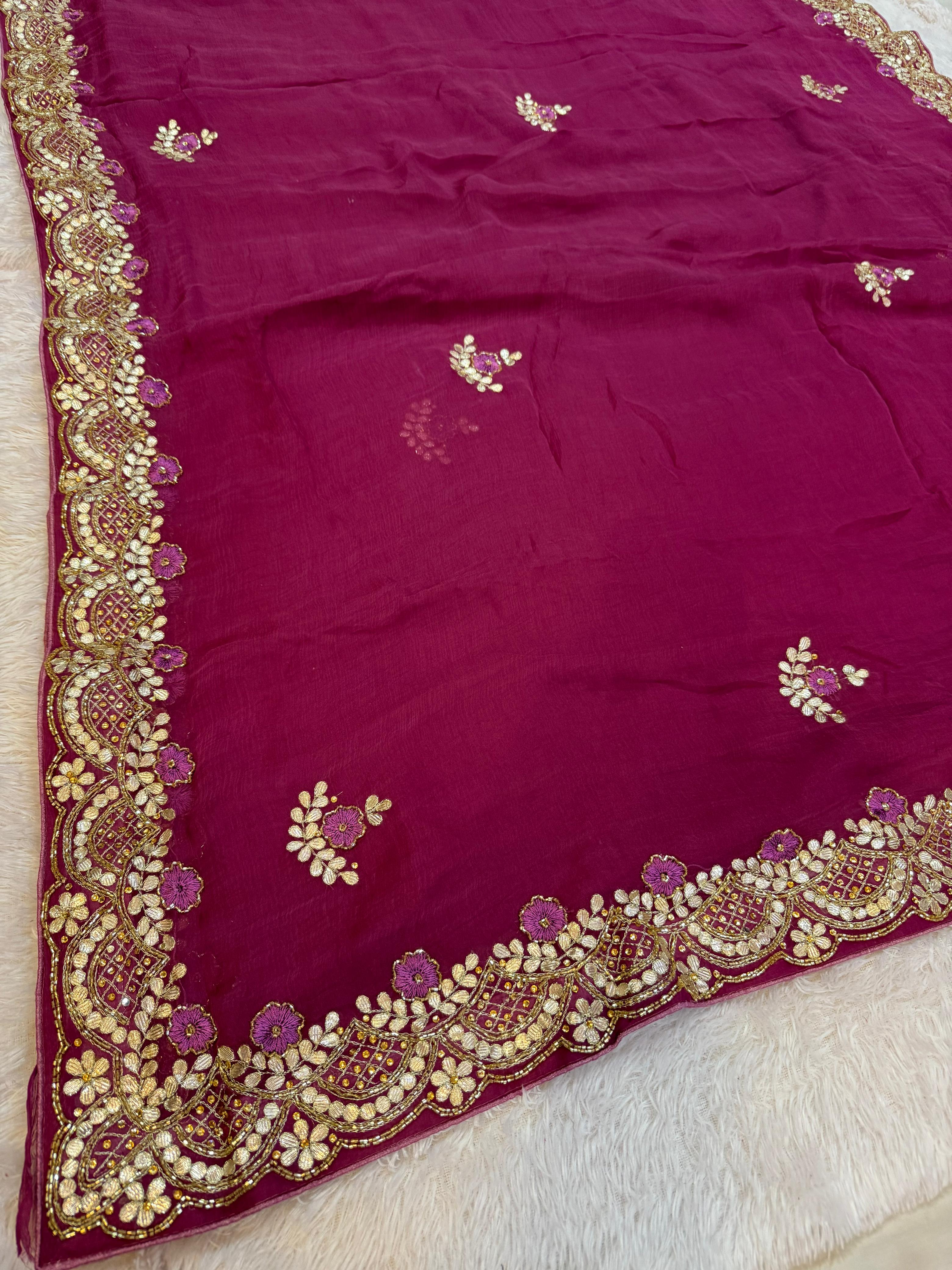 Designer Pure Chiffon Saree With Handwork