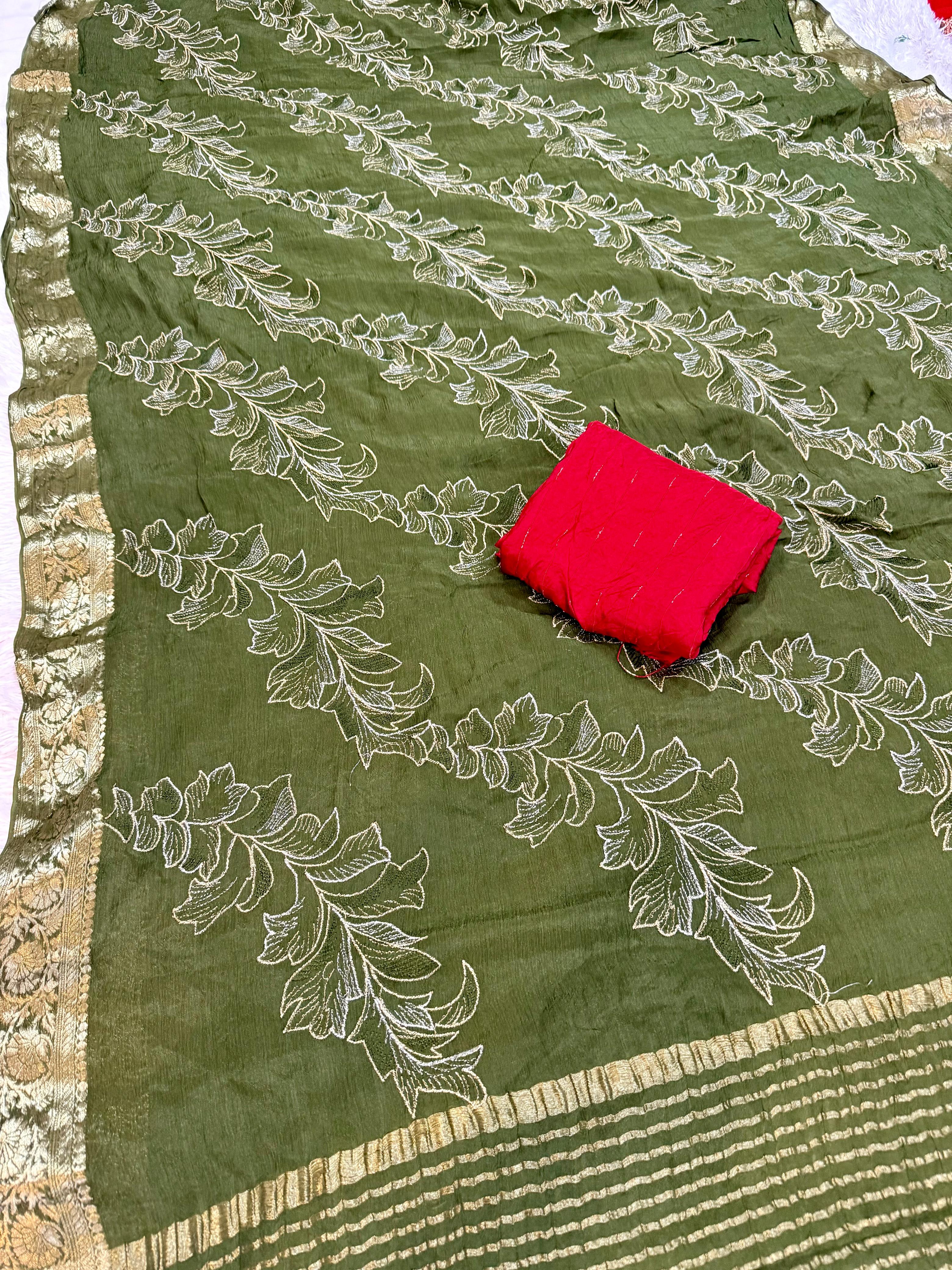 Beautiful Pure Chinon Saree with Tread X Jarri Work