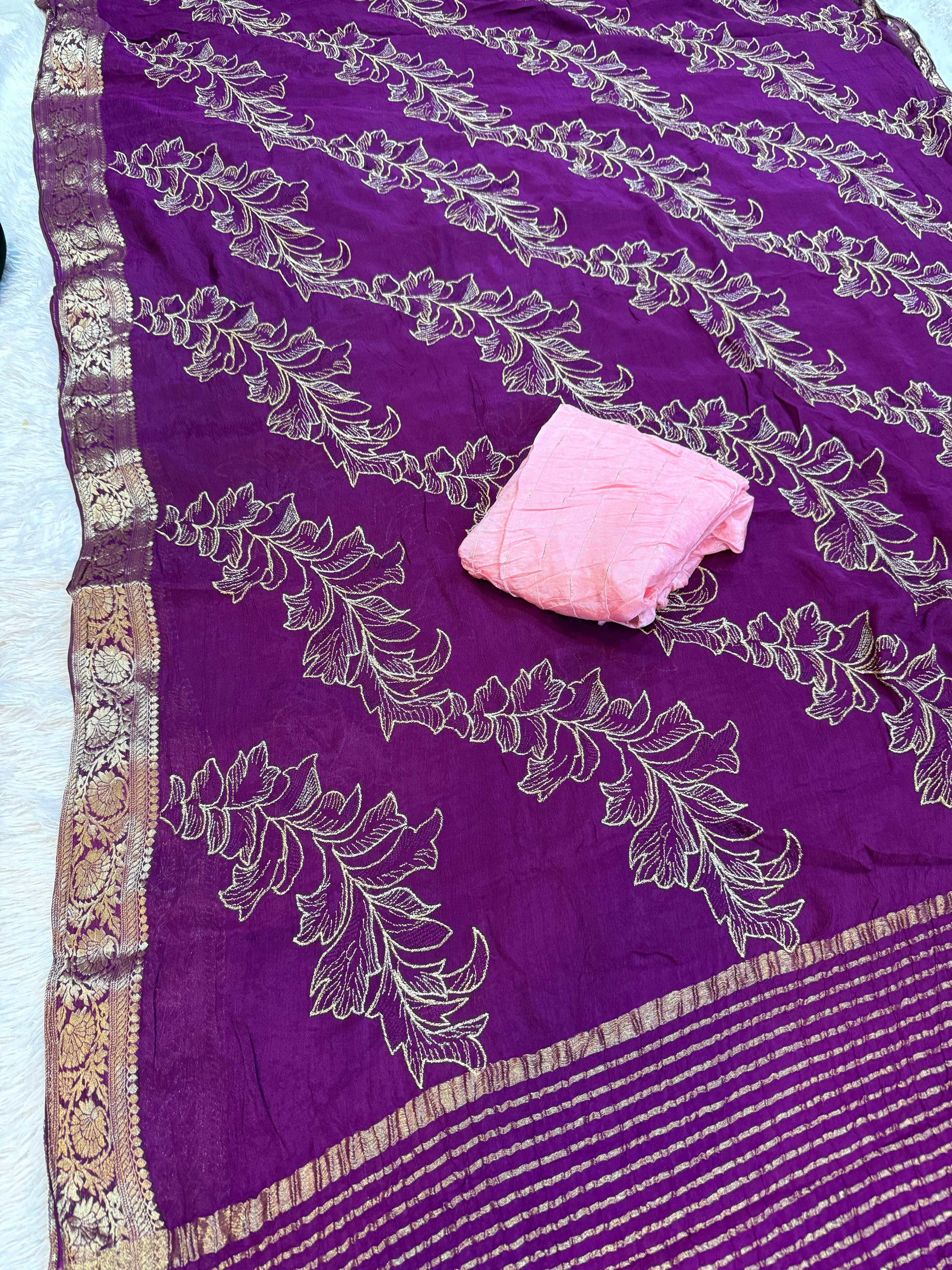 Beautiful Pure Chinon Saree with Tread X Jarri Work