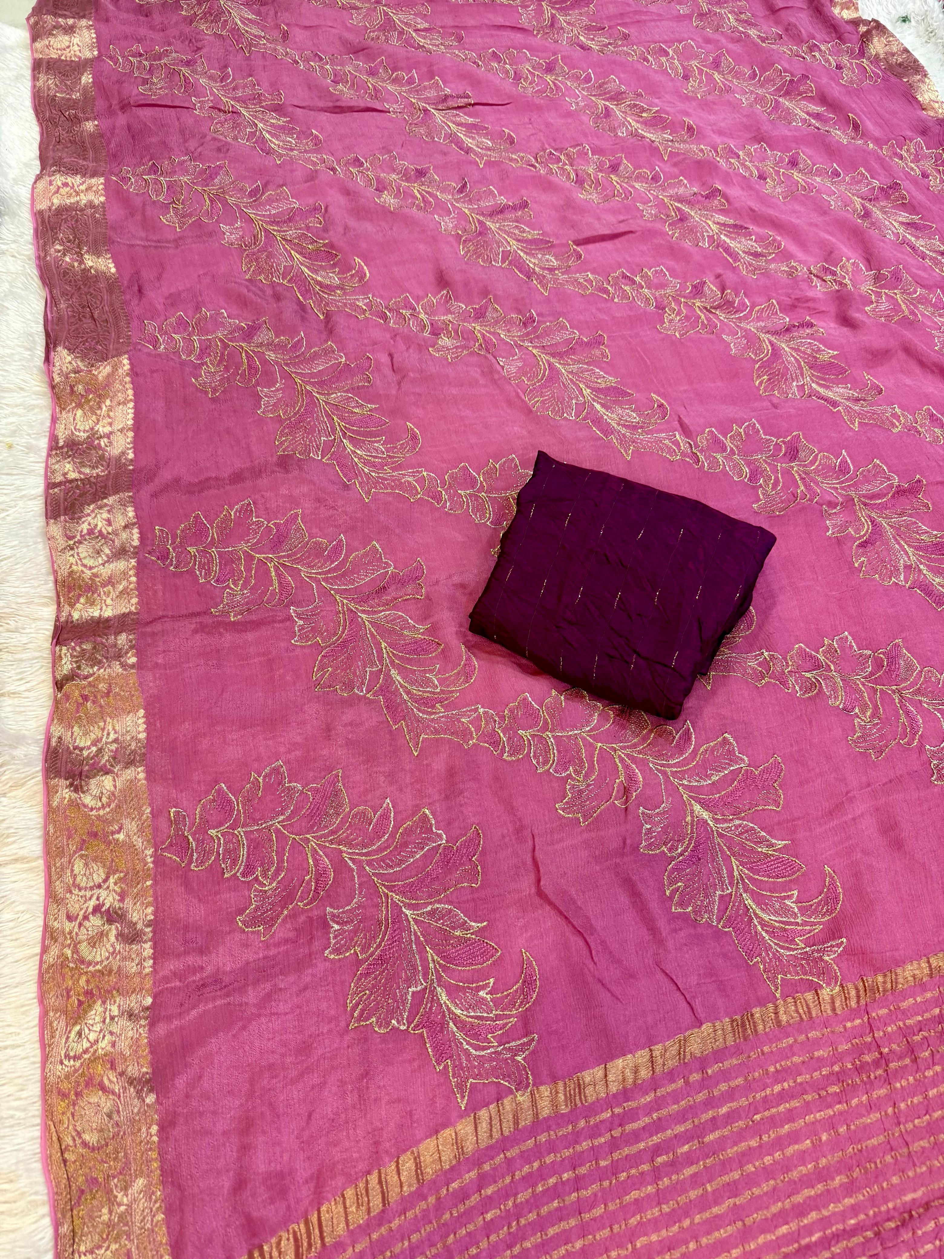 Beautiful Pure Chinon Saree with Tread X Jarri Work